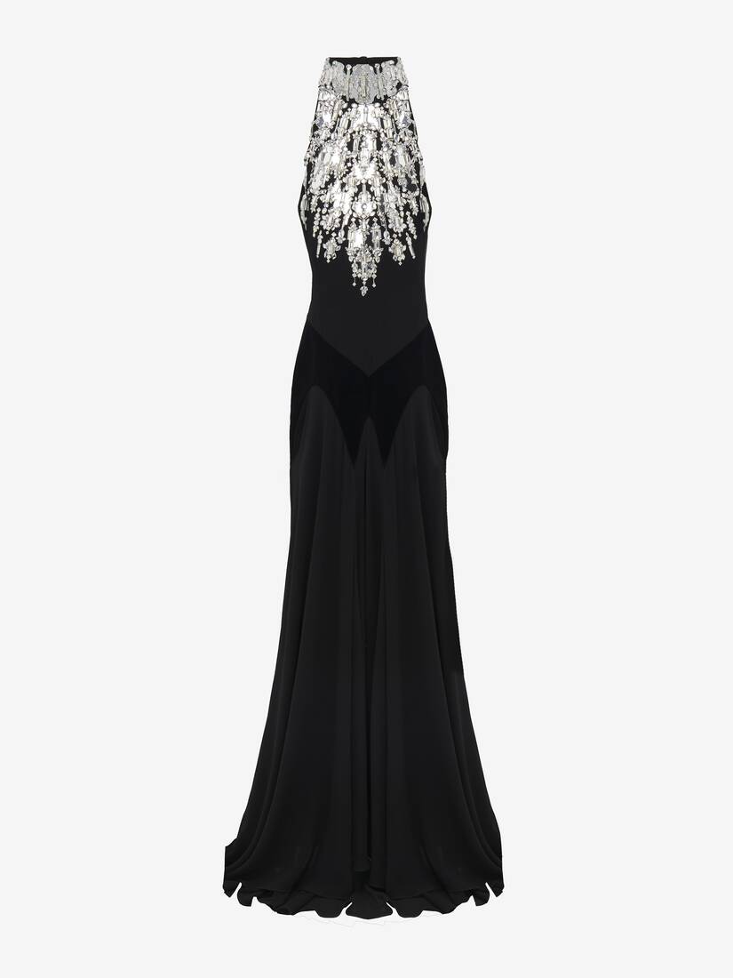 Crystal Mirror Embroidery Evening Dress