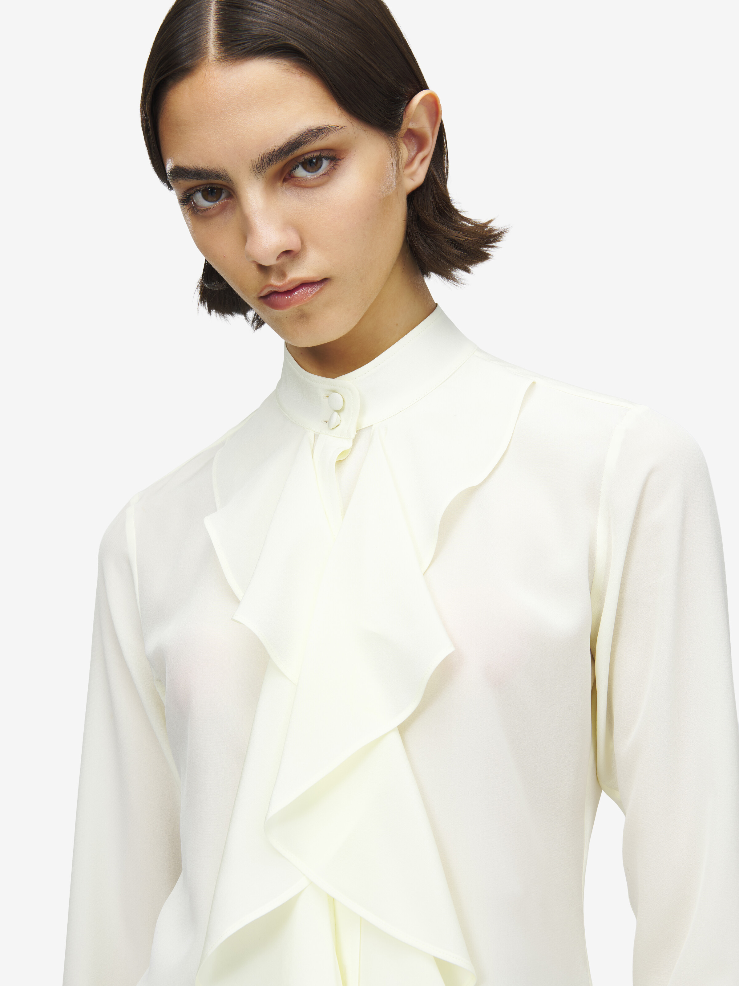 Women's Ruffled Shirt in Cream in 100% Silk | Alexander McQueen - image 5