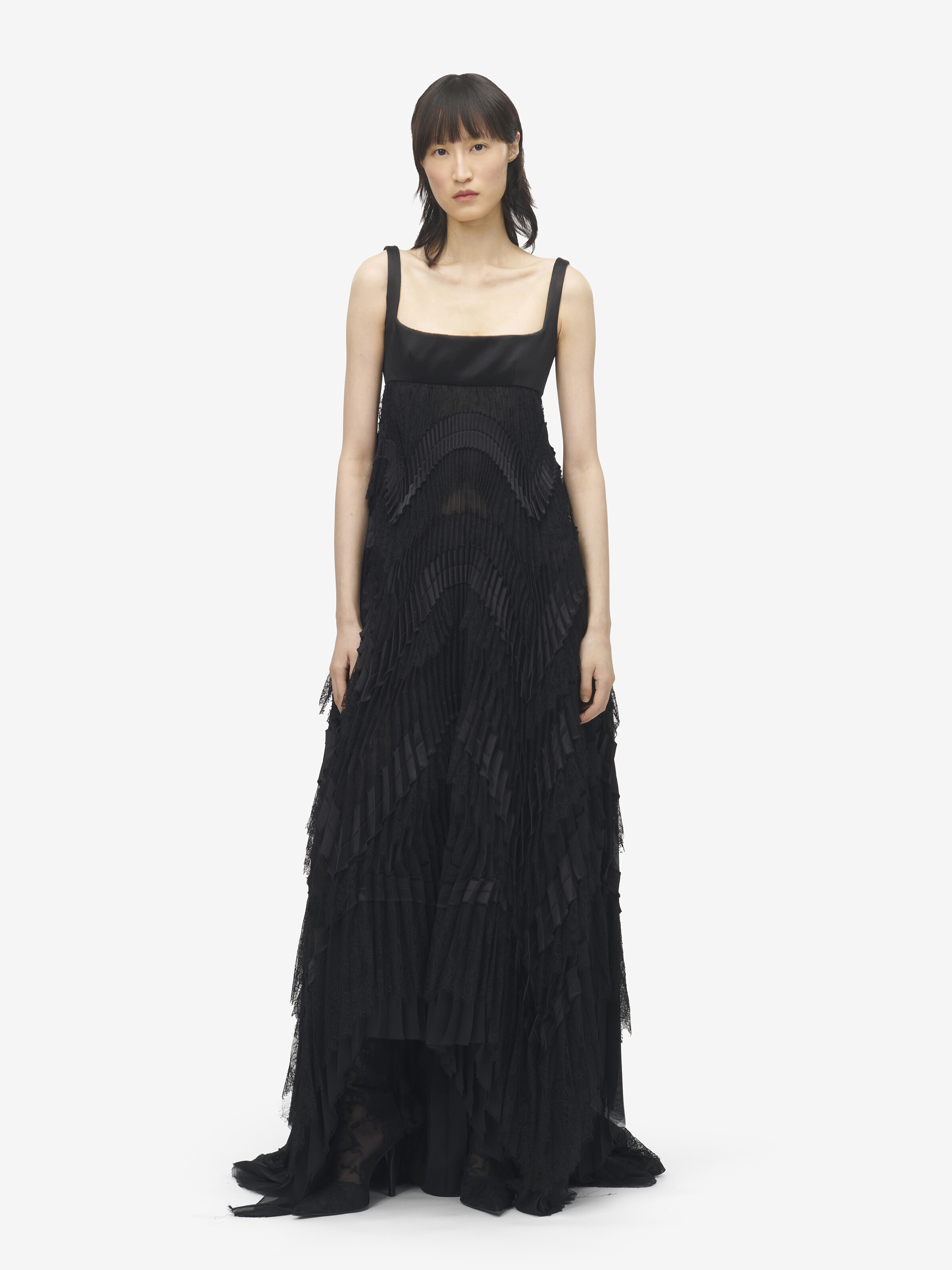 Robe de soirée plissée pour Femme en Noir in 61% Polyamide, 39% Viscose | Alexander McQueen - image 1