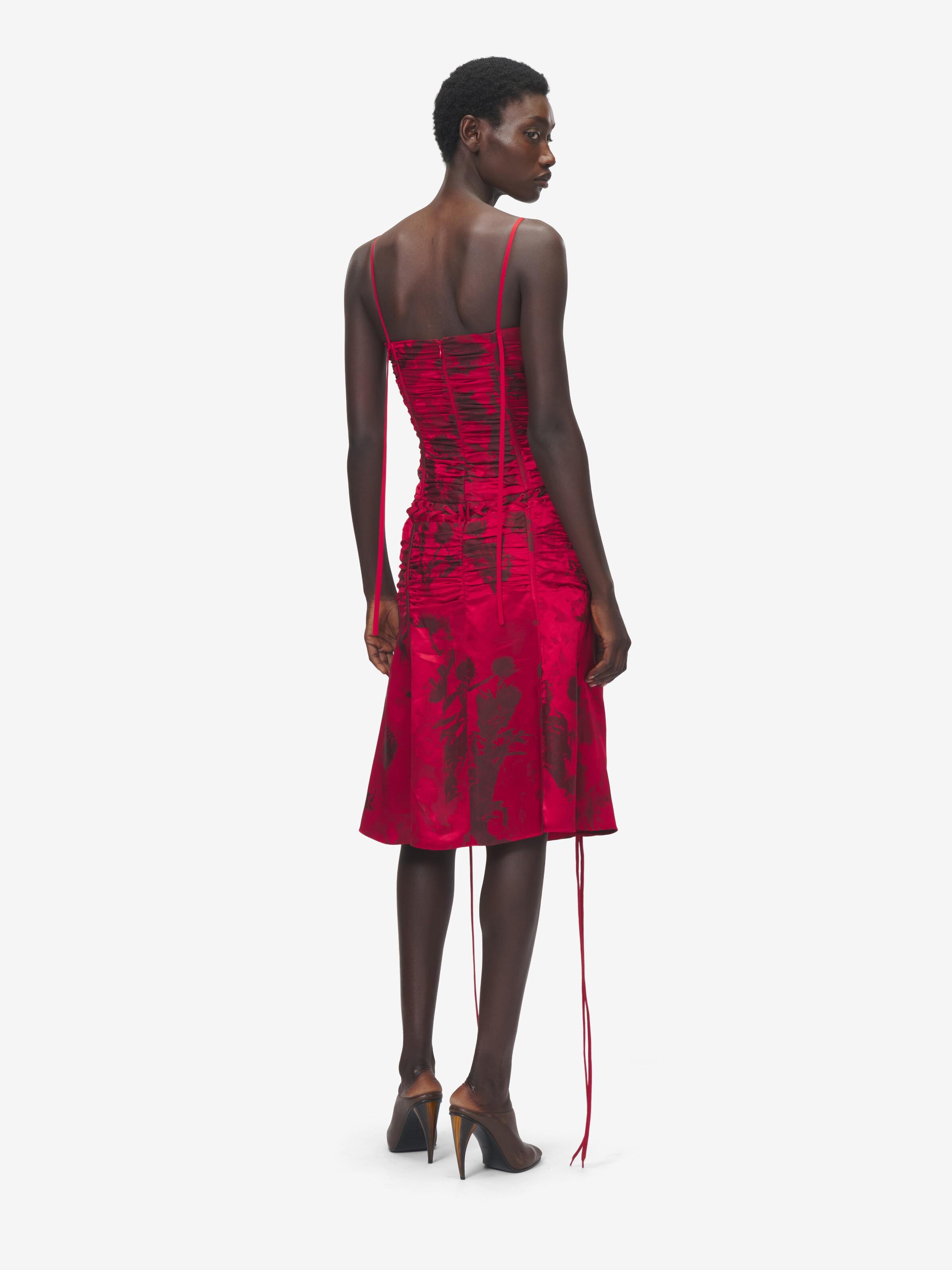Women's Floral Jacquard Corset Dress in Red/Black in 100% Viscose | Alexander McQueen - image 4