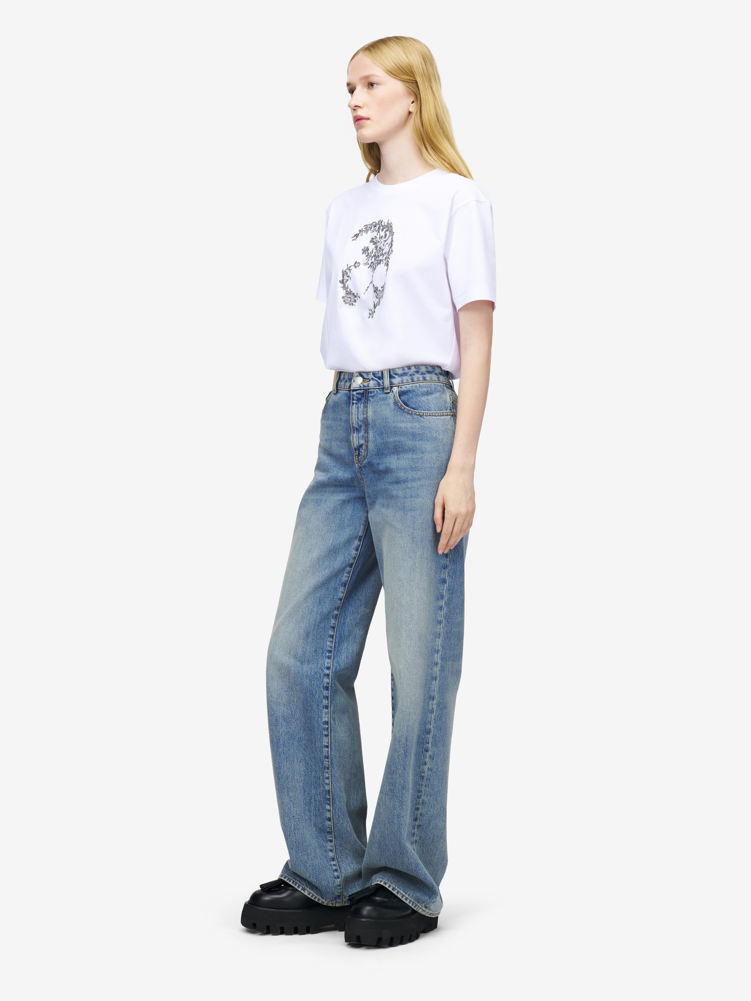 Women's Wide Leg Jeans in Washed Blue in 100% Cotton | Alexander McQueen - image 3