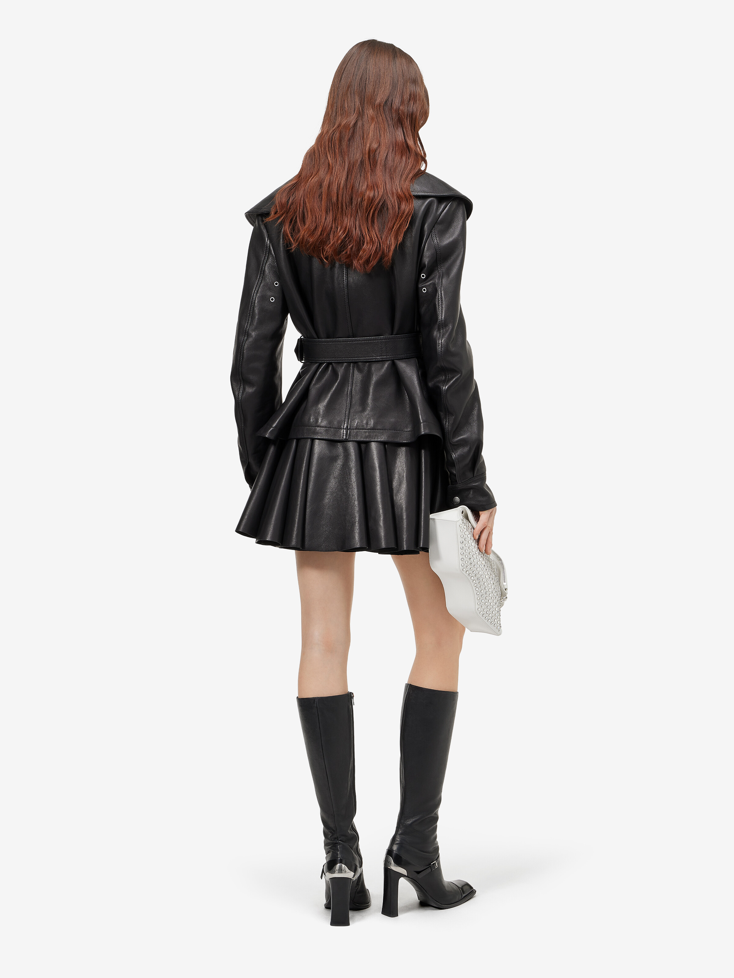 Women's Waterfall Collar Leather Jacket in Black in Lamb Leather | Alexander McQueen - image 4