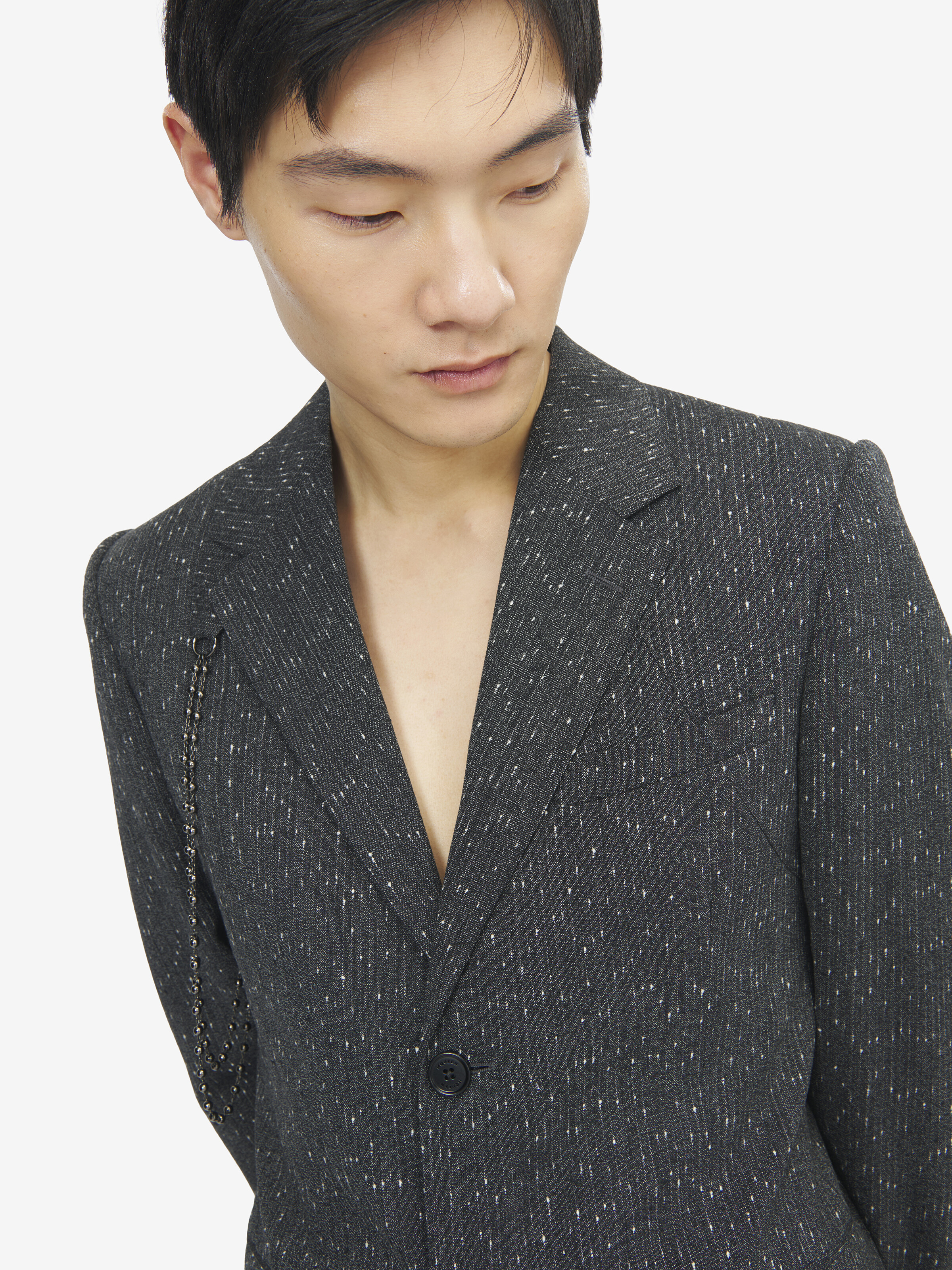 Veste à boutonnage simple et fines rayures mouchetées pour Homme en Gris Mélangé in 99% Laine, 1% Polyamide | Alexander McQueen - image 5