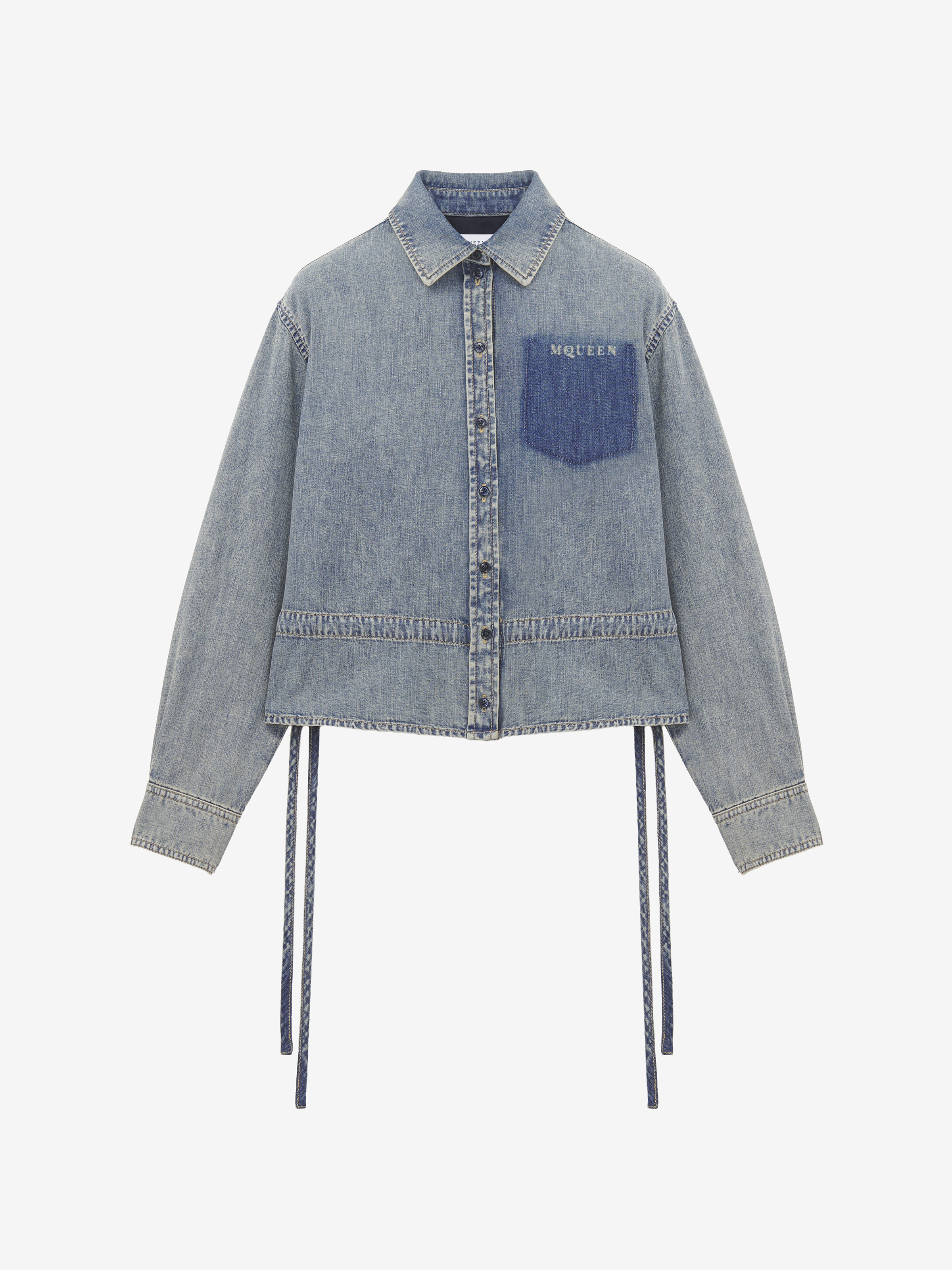 Women's Chambray Shirt Jacket in Washed Blue in 100% Cotton | Alexander McQueen - image 1