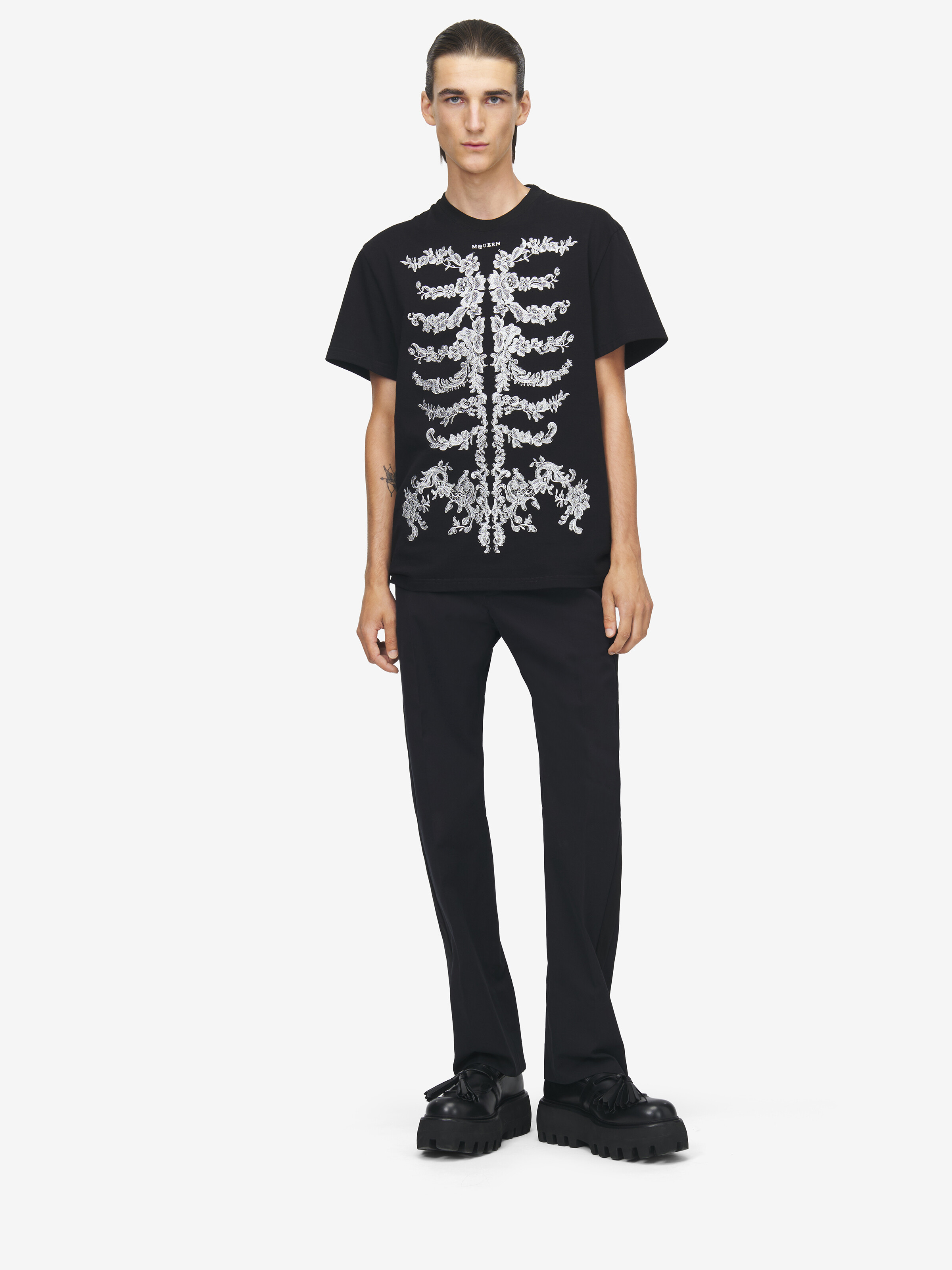 Men's Lace Ribcage T-shirt in Black in 100% Cotton | Alexander McQueen - image 2