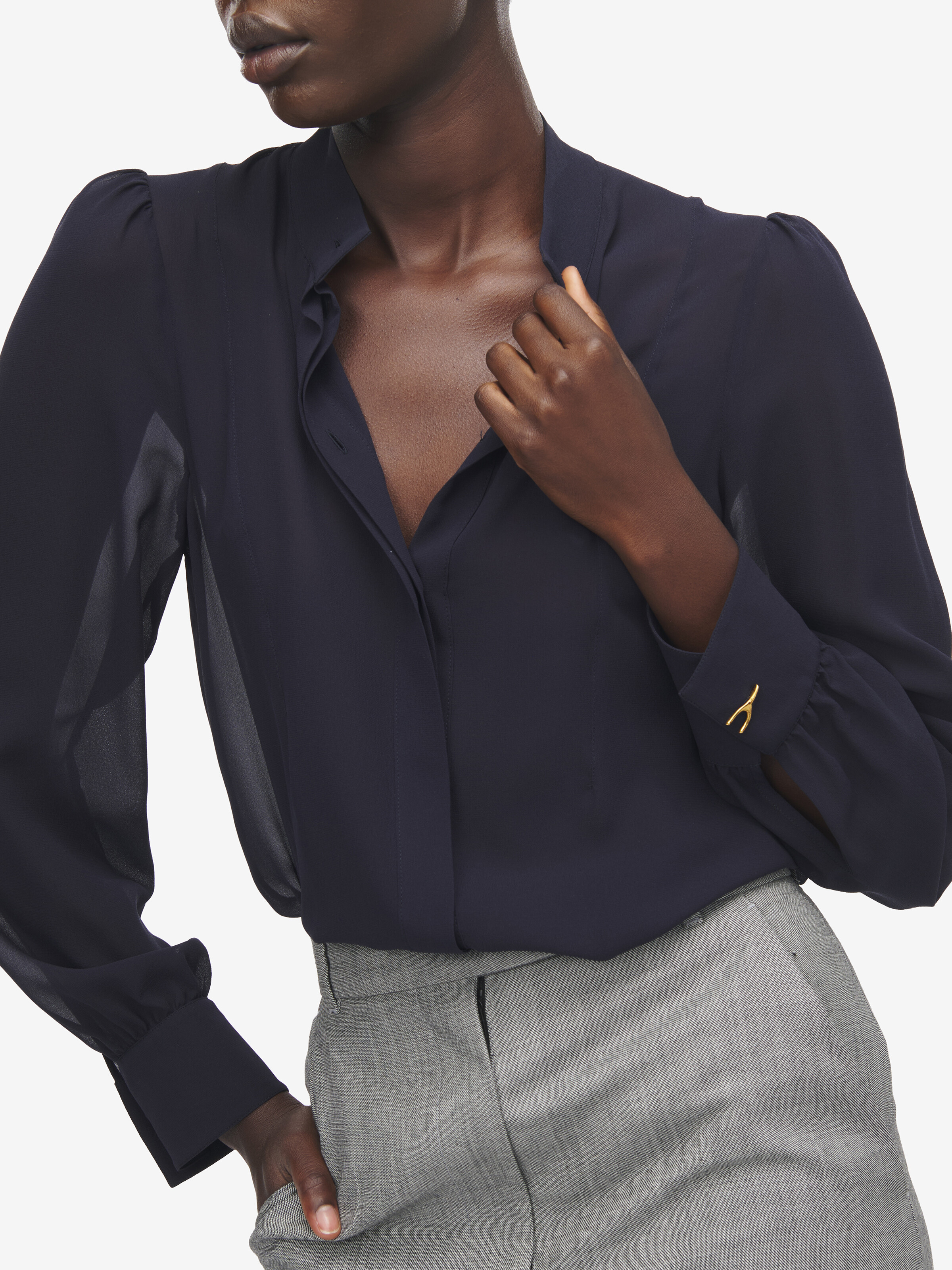 Women's Wishbone Silk Shirt in Indigo in 100% Silk | Alexander McQueen - image 5