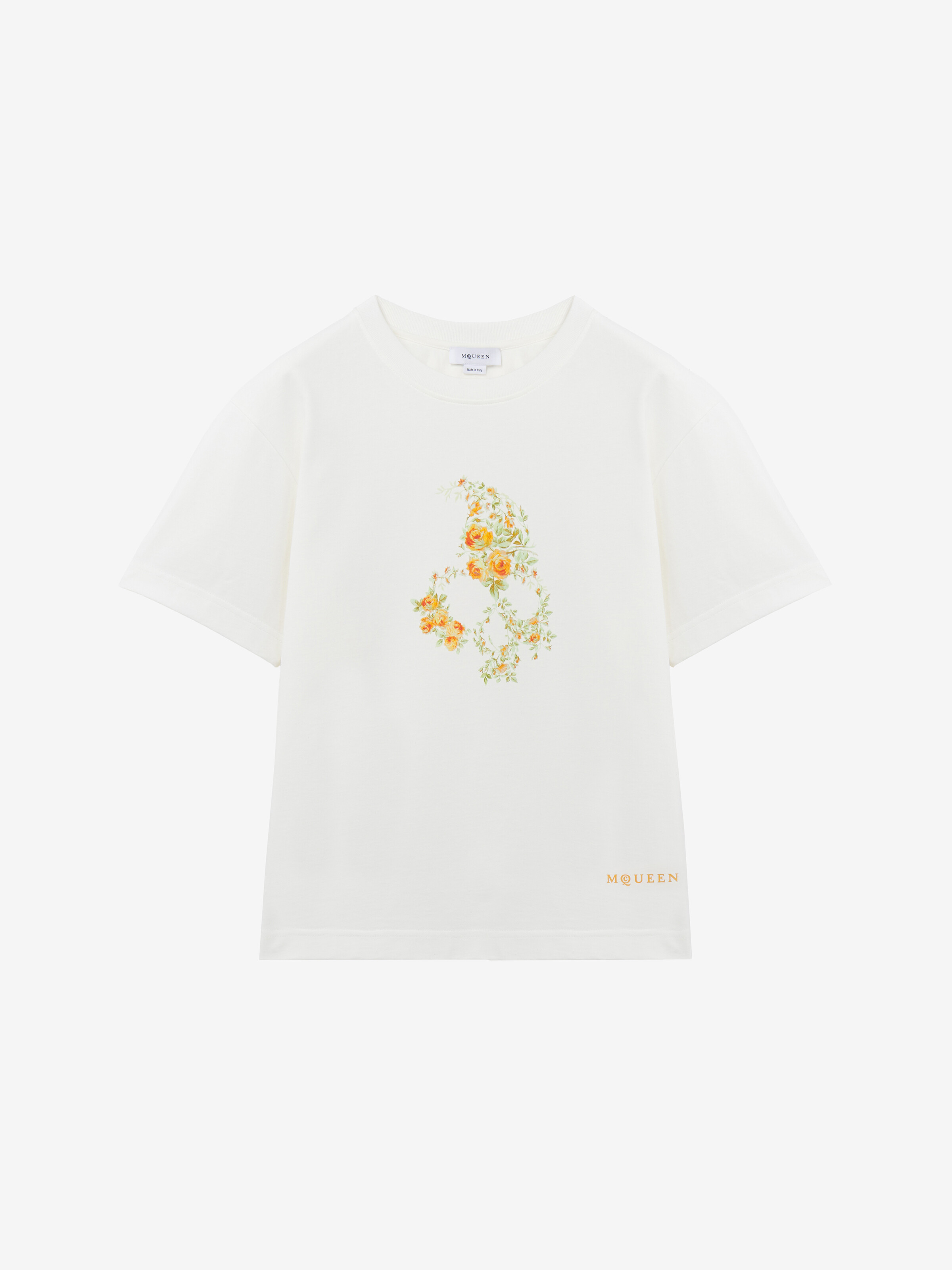T-shirt Floral Skull pour Femme en Blanc Ivoire in 100% Coton | Alexander McQueen - image 1