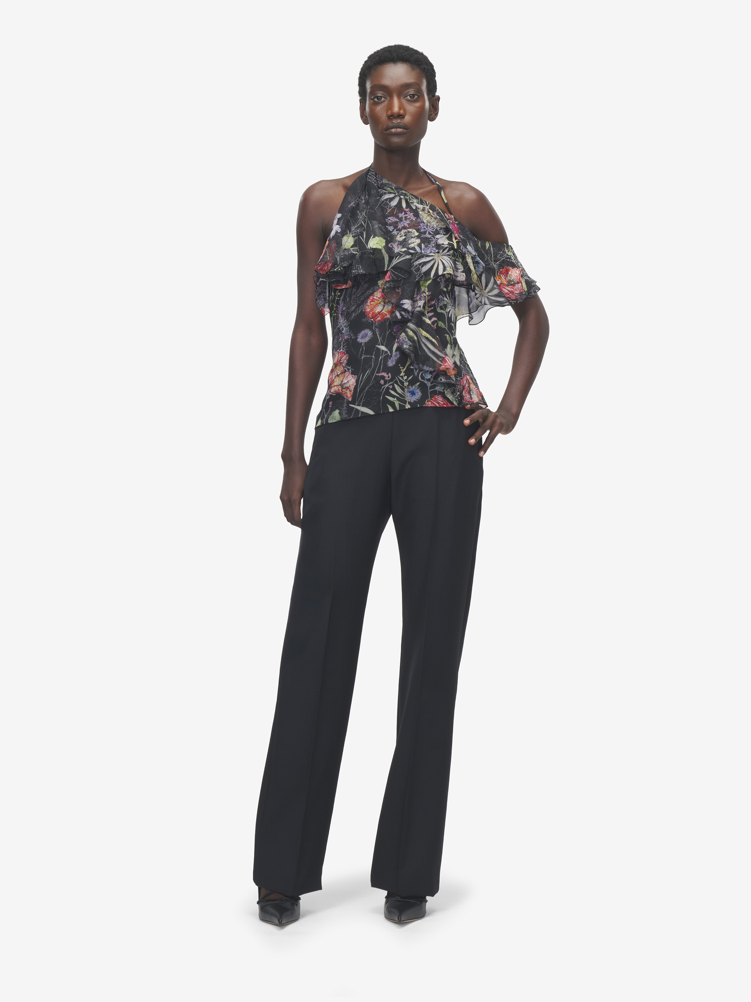 Women's Meadow Floral Print  in Black in 100% Silk | Alexander McQueen - image 3