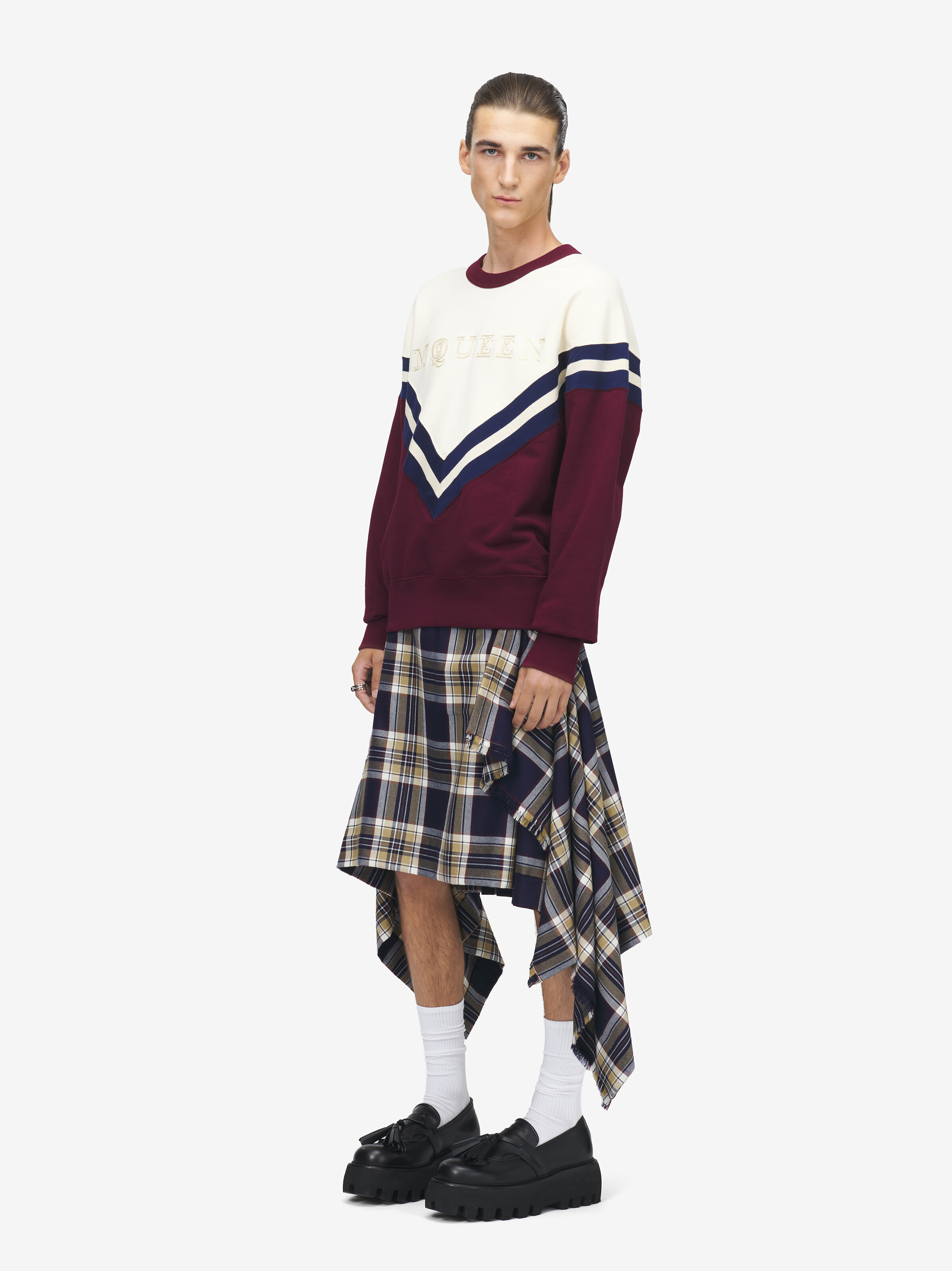 Men's Draped Kilt in Navy/Ivory in 100% Wool | Alexander McQueen - image 3