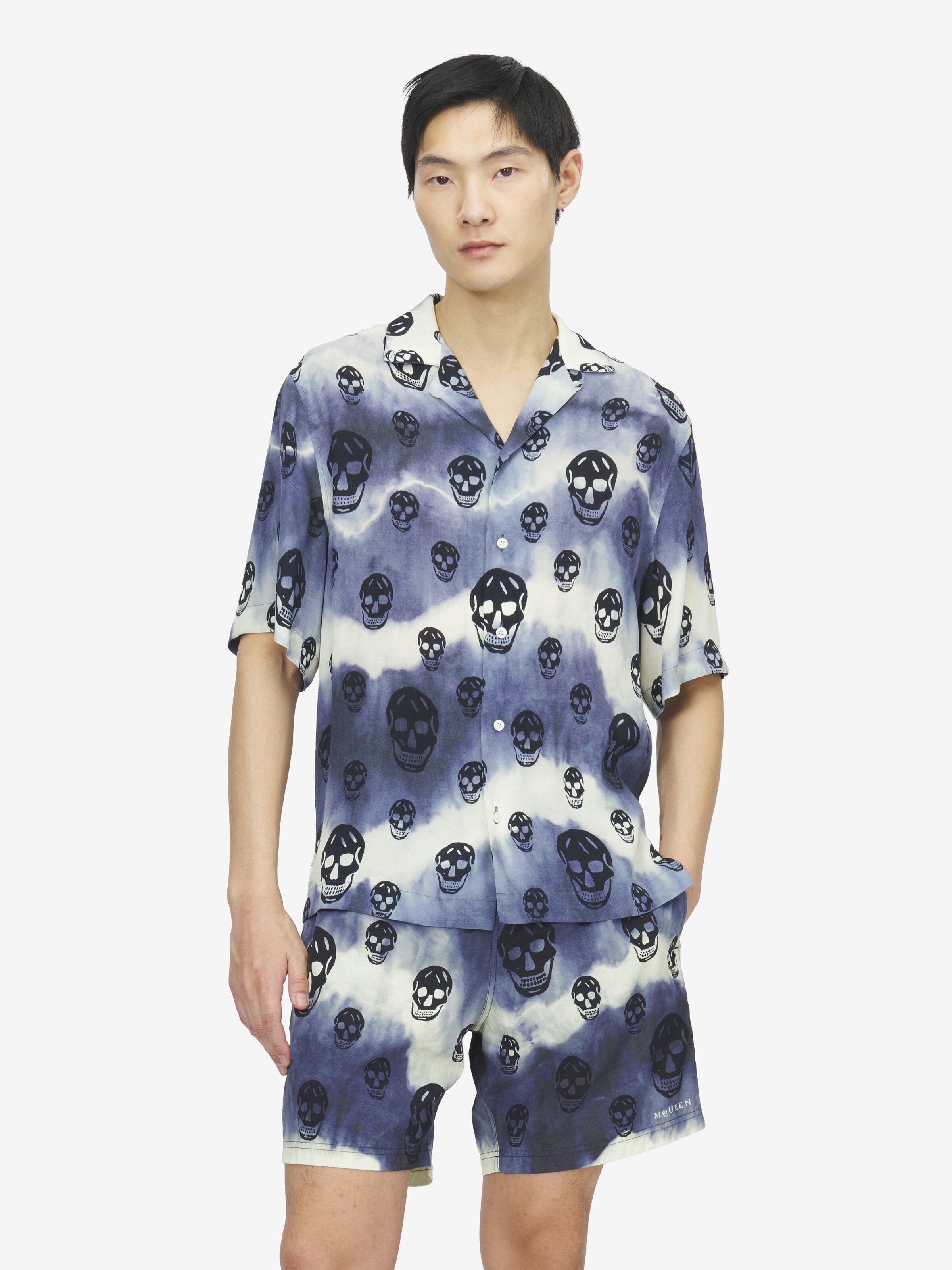 Chemise hawaïenne Skull dégradée pour Homme en Indigo/Blanc Ivoire in 100% Viscose | Alexander McQueen - image 6