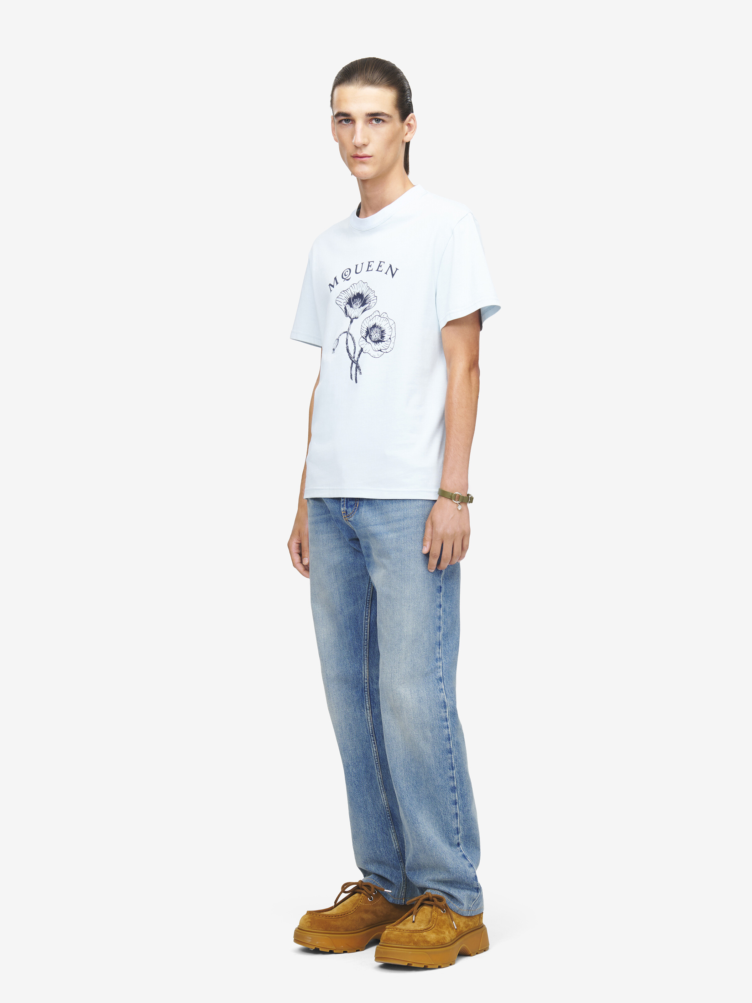 Men's McQueen Poppy T-shirt in Light Blue in 100% Cotton | Alexander McQueen - image 4