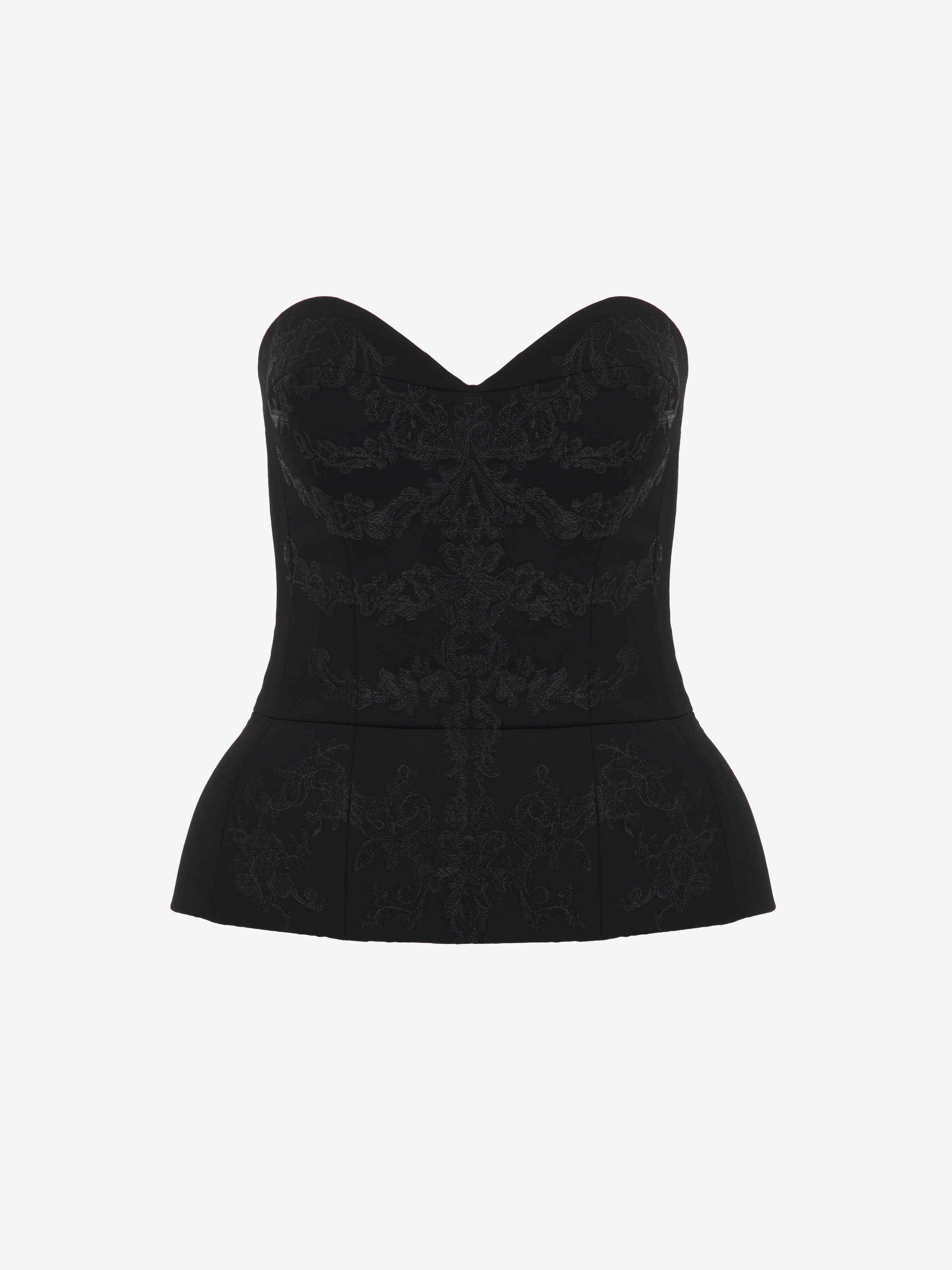 Women's Lace Ribcage Embroidery Corset Top in Black in 100% Wool | Alexander McQueen - image 1