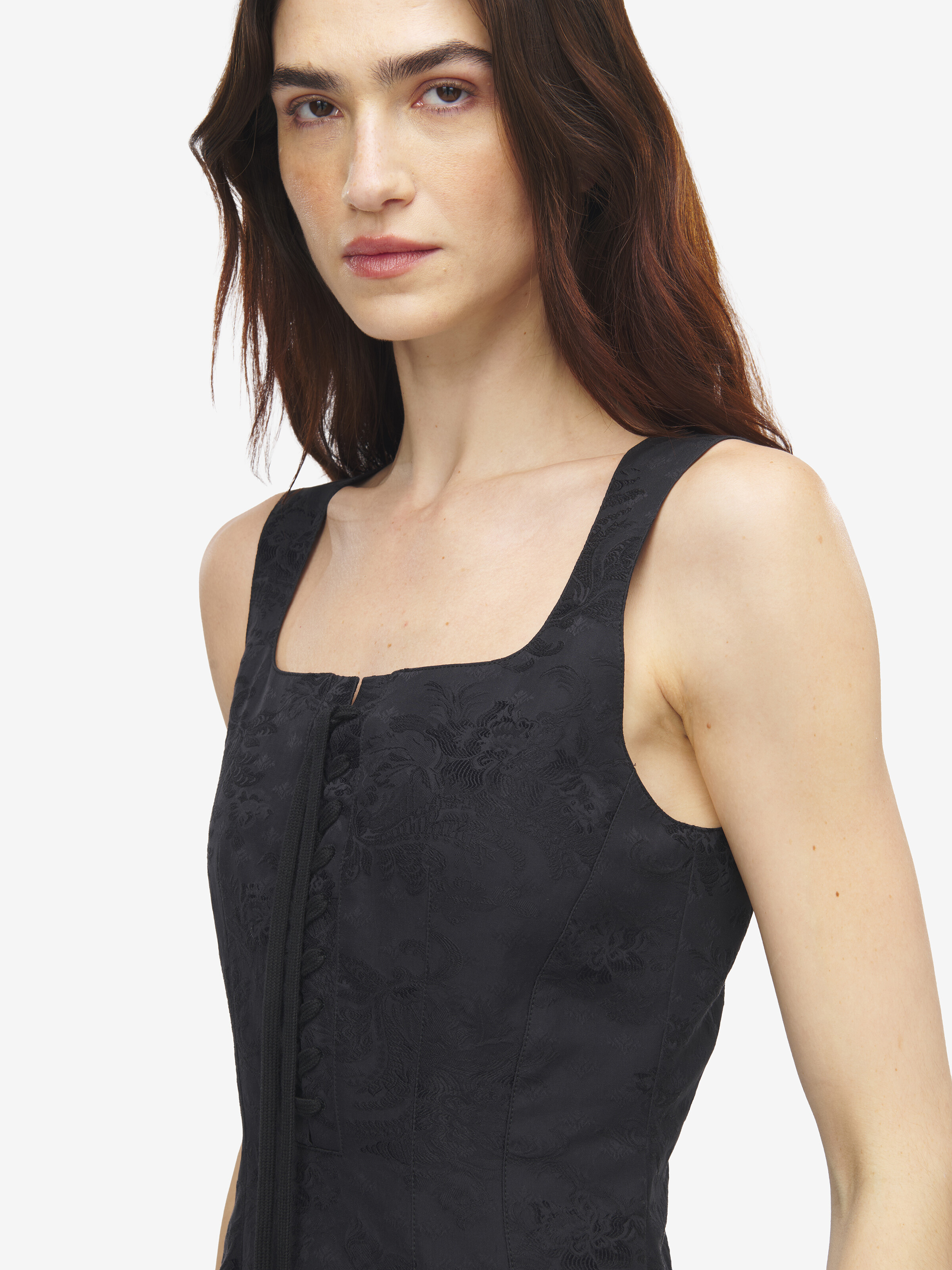 Women's Floral Jacquard Lace-Up Dress in Black in Fabric: 88% Cotton -  12% Polyamide -  Lining: 74% Acetate -  26% Silk | Alexander McQueen - image 5