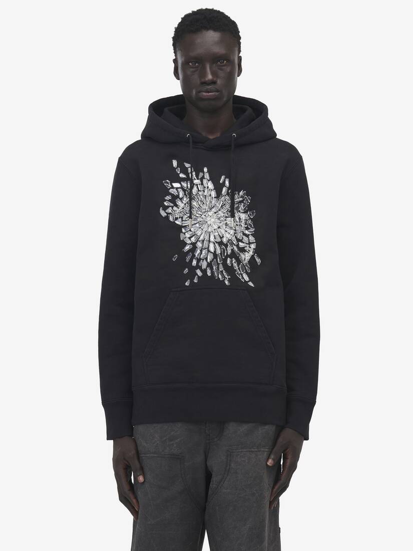 Men's Smashed Screen Embroidered Hooded Sweatshirt in Black