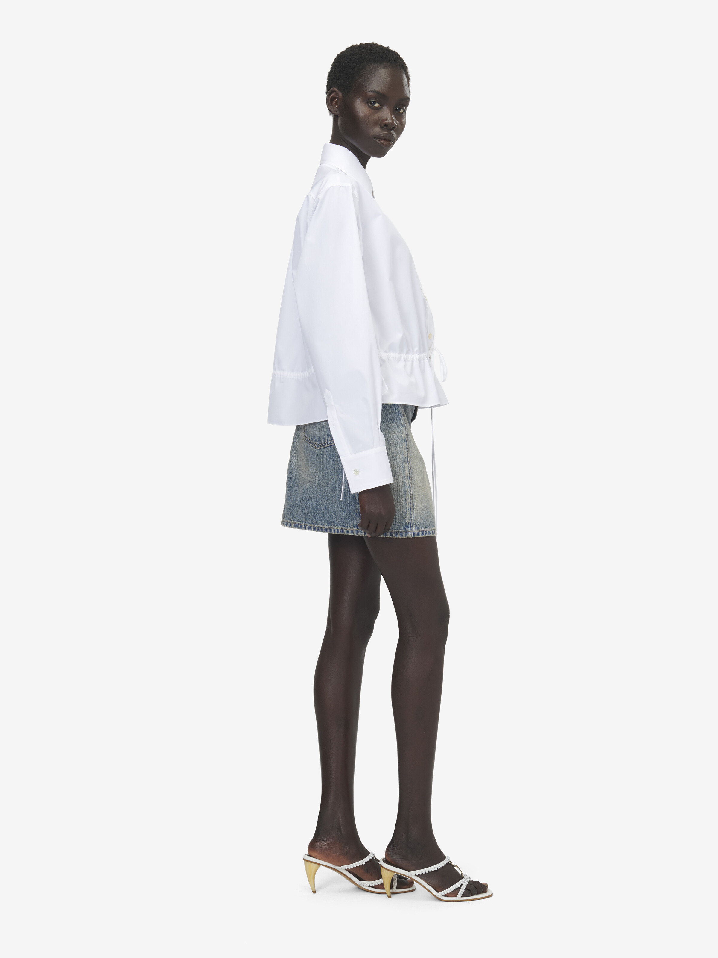 Women's Drawstring Shirt in Optical White in 100% Cotton | Alexander McQueen - image 3