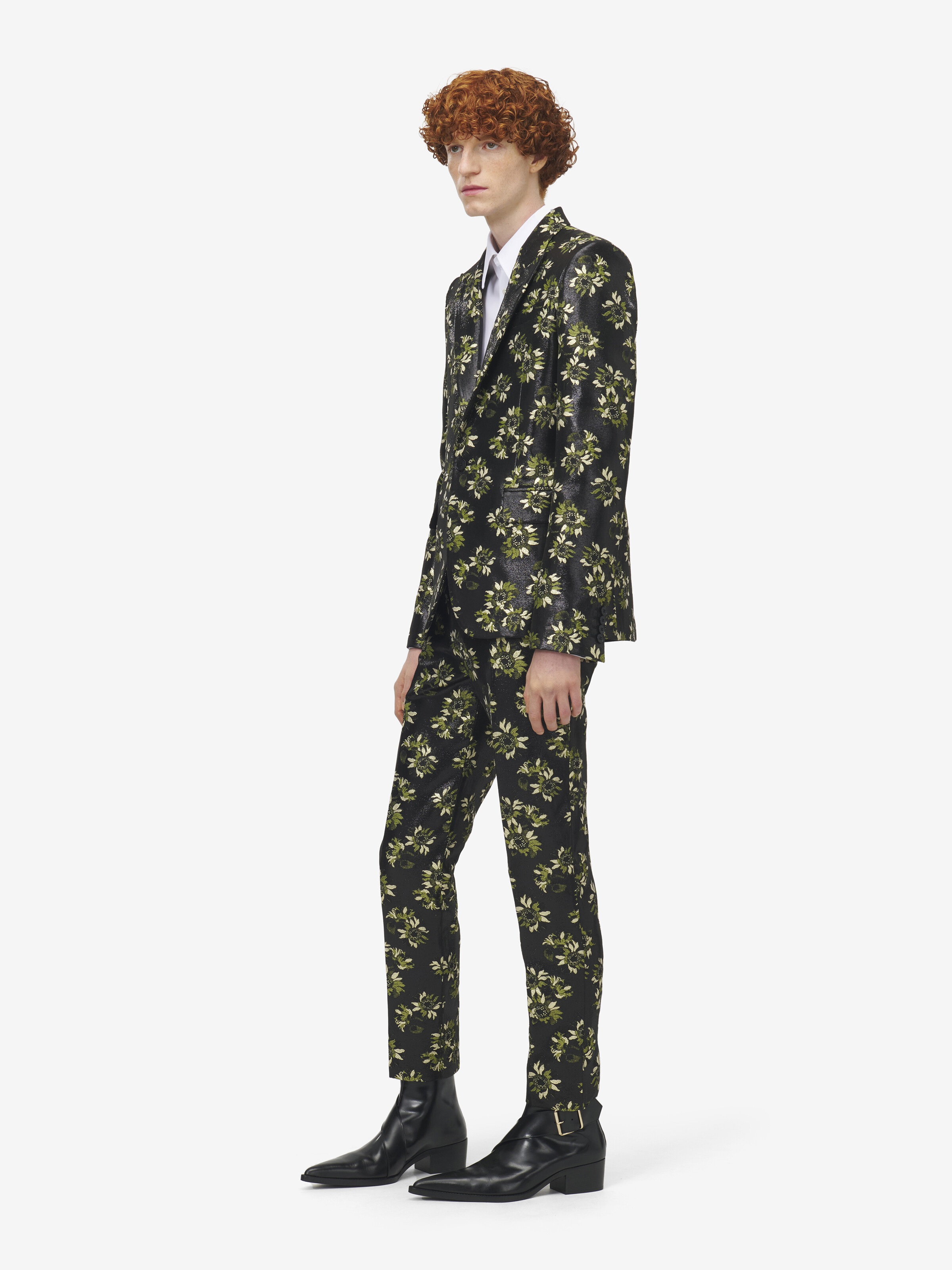 Men's Sunflower Jacquard Trousers in Black/Green/Gold in 89% Polyester, 11% Metalic Polyester | Alexander McQueen - image 3