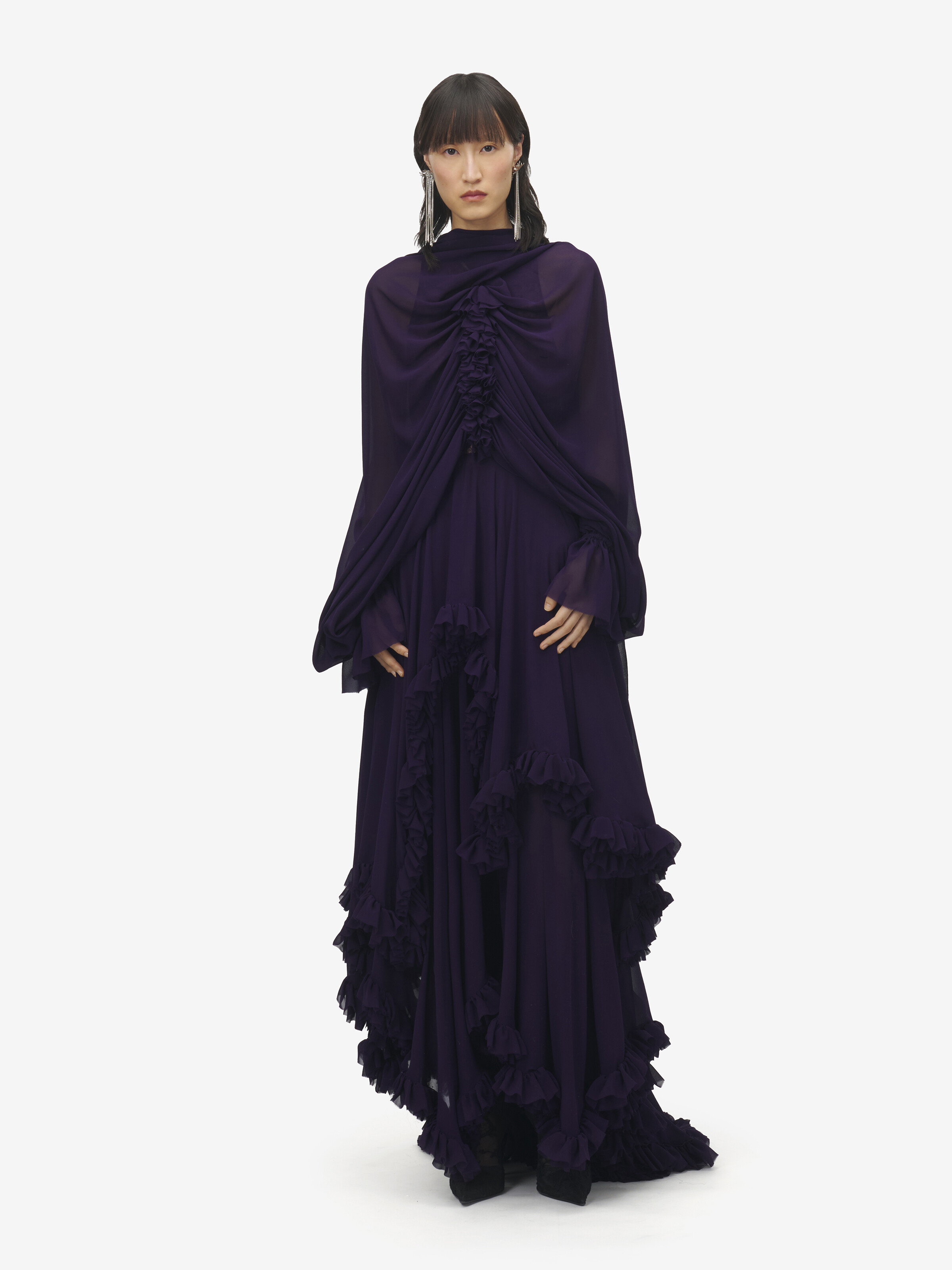 Women's Draped Evening Dress in Violet in 100% Silk | Alexander McQueen - image 1