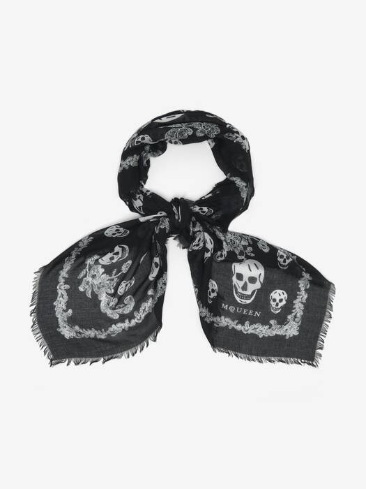 Lace Ribcage Skull Foulard in Black/Ivory | Alexander McQueen US