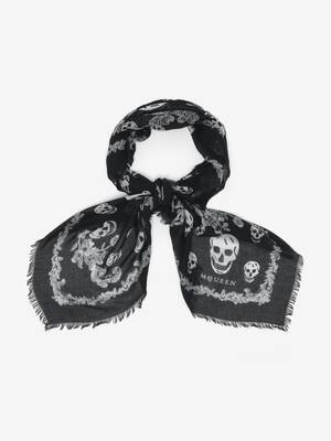 Lace Ribcage Skull Foulard in Black/Ivory | Alexander McQueen US