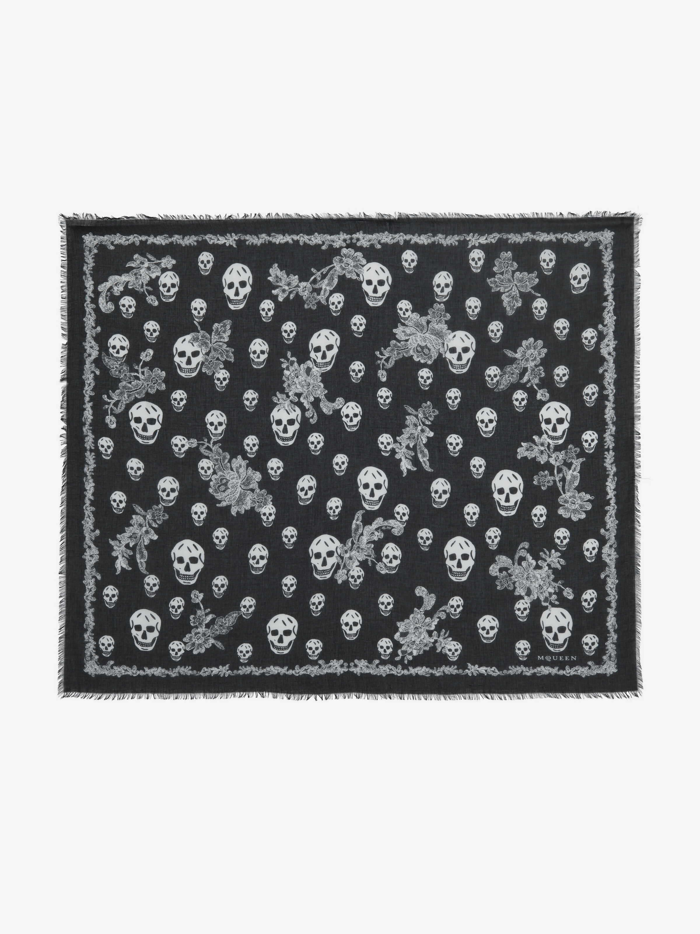 Lace Ribcage Skull Foulard in Black/Ivory in 85% Modal, 15% Silk | Alexander McQueen - image 1