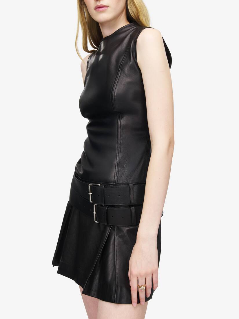 Leather Double Belt Mini Dress