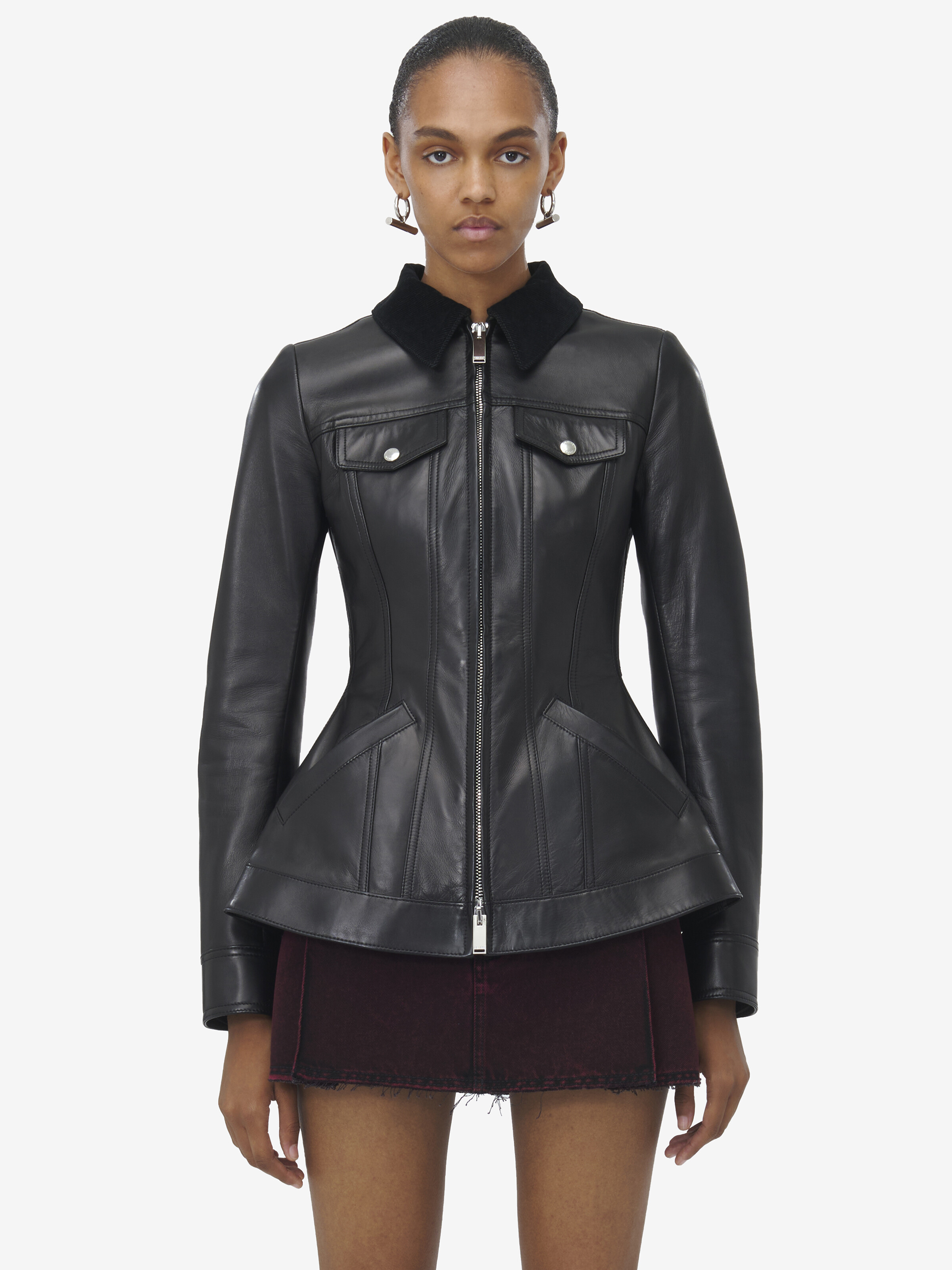 Women's Peplum Leather Jacket in Black in Lamb Leather | Alexander McQueen - image 6