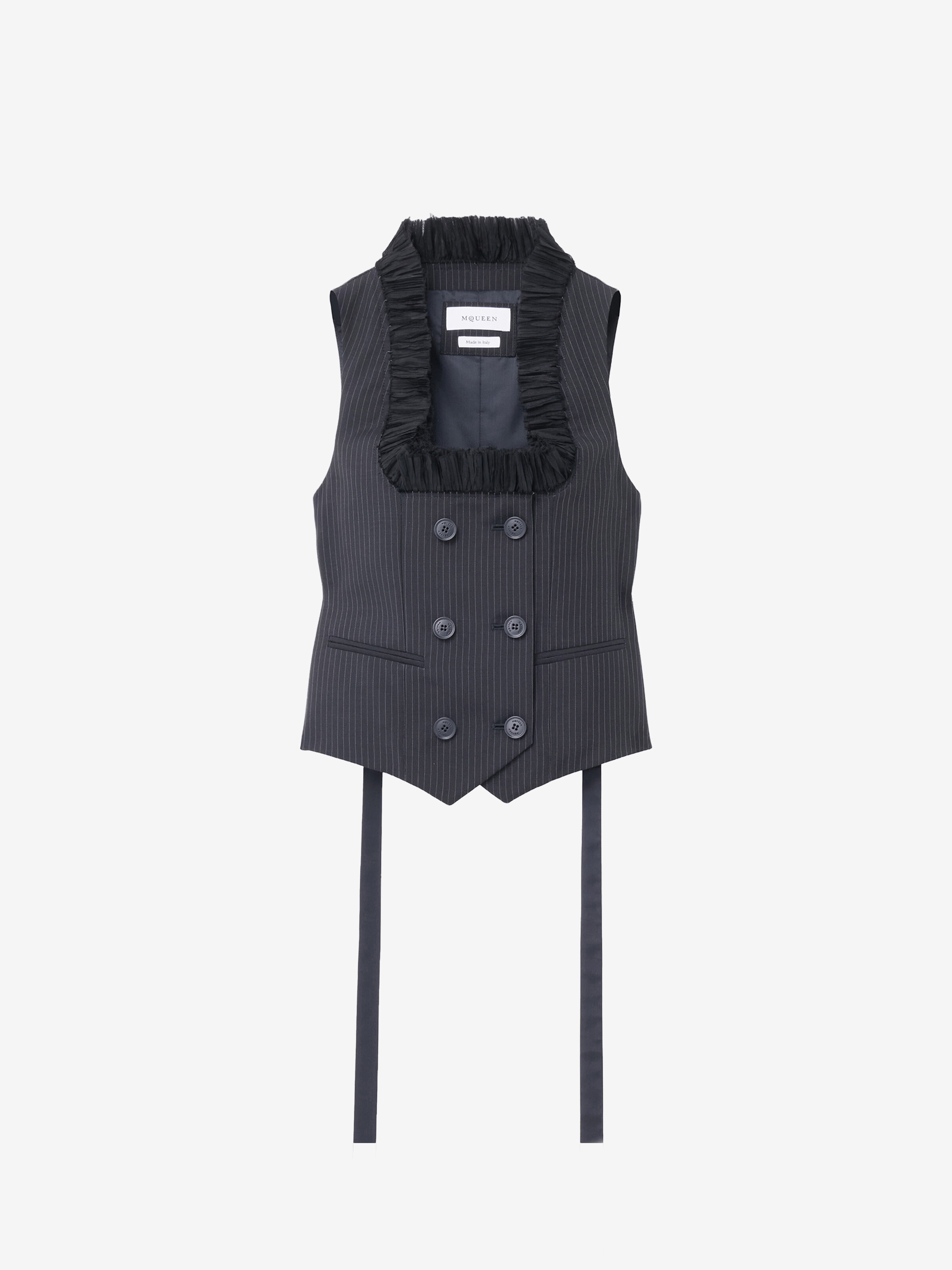 细条纹精裁马甲 in 75% 羊毛, 25% 马海毛 | Alexander McQueen - image 1