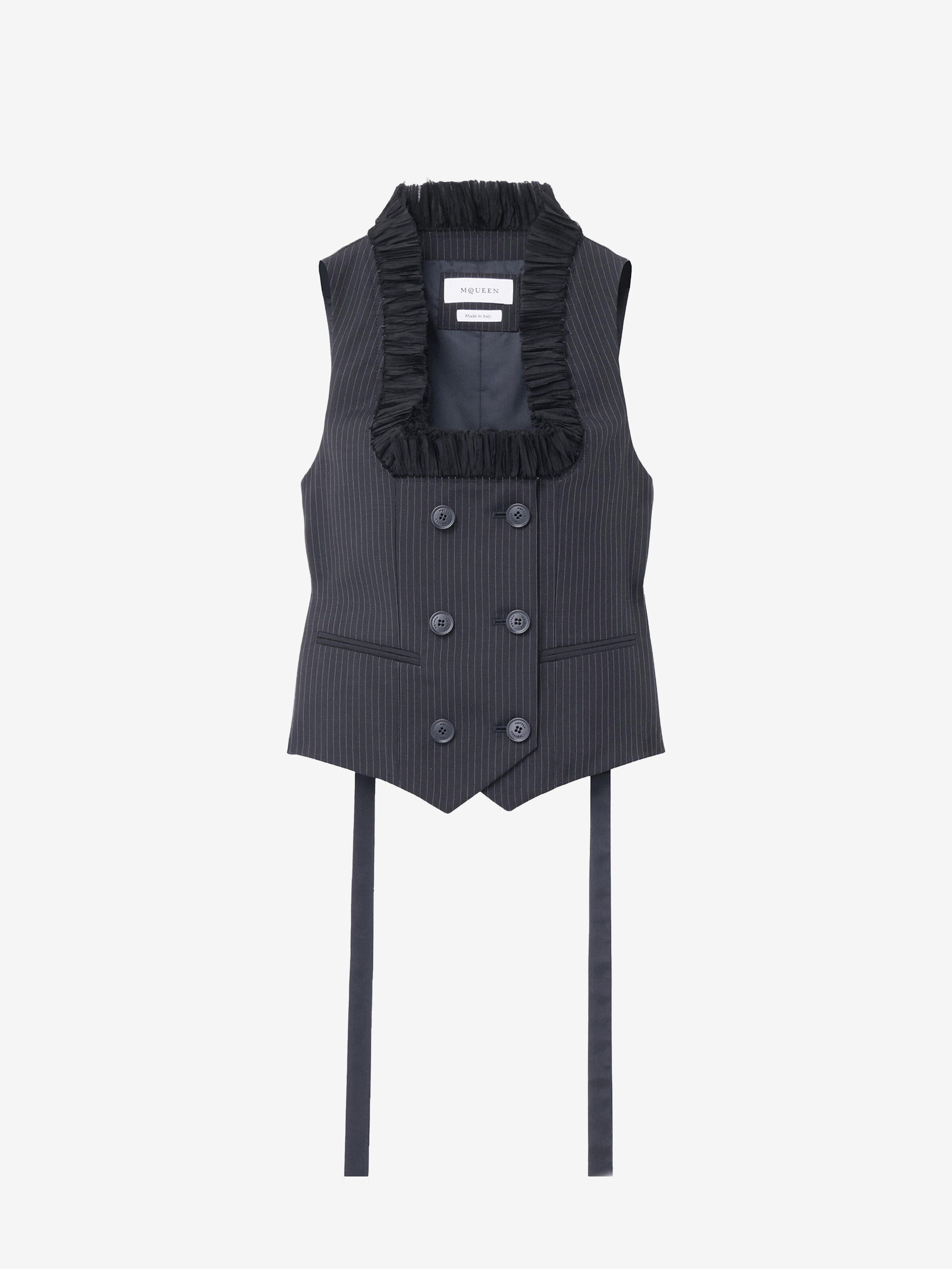 Gilet ajusté à fines rayures pour Femme en Marine in 75% Laine, 25% Mohair | Alexander McQueen - image 1