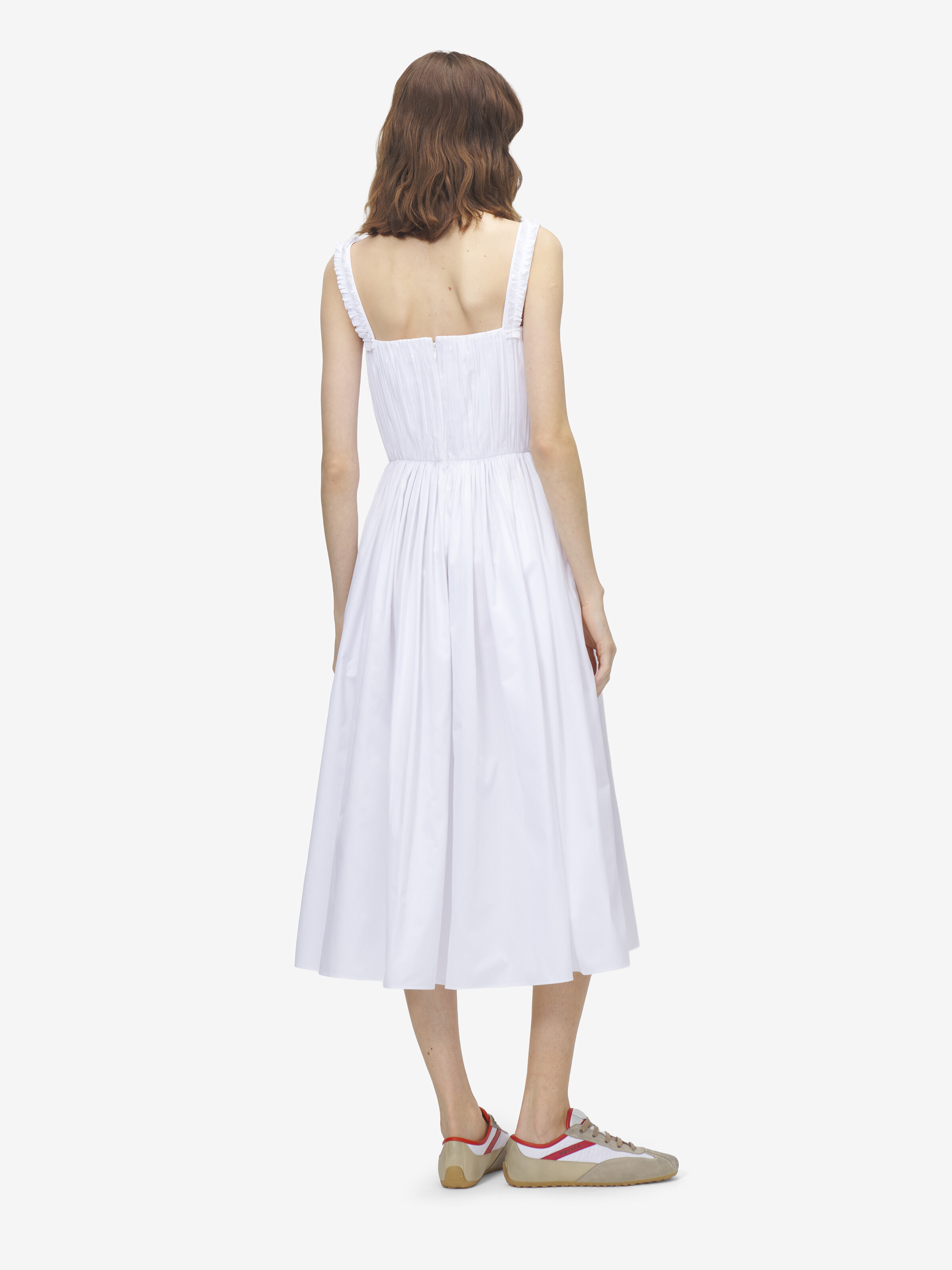 Women's Gathered Midi Dress in Optical White in 100% Cotton | Alexander McQueen - image 4