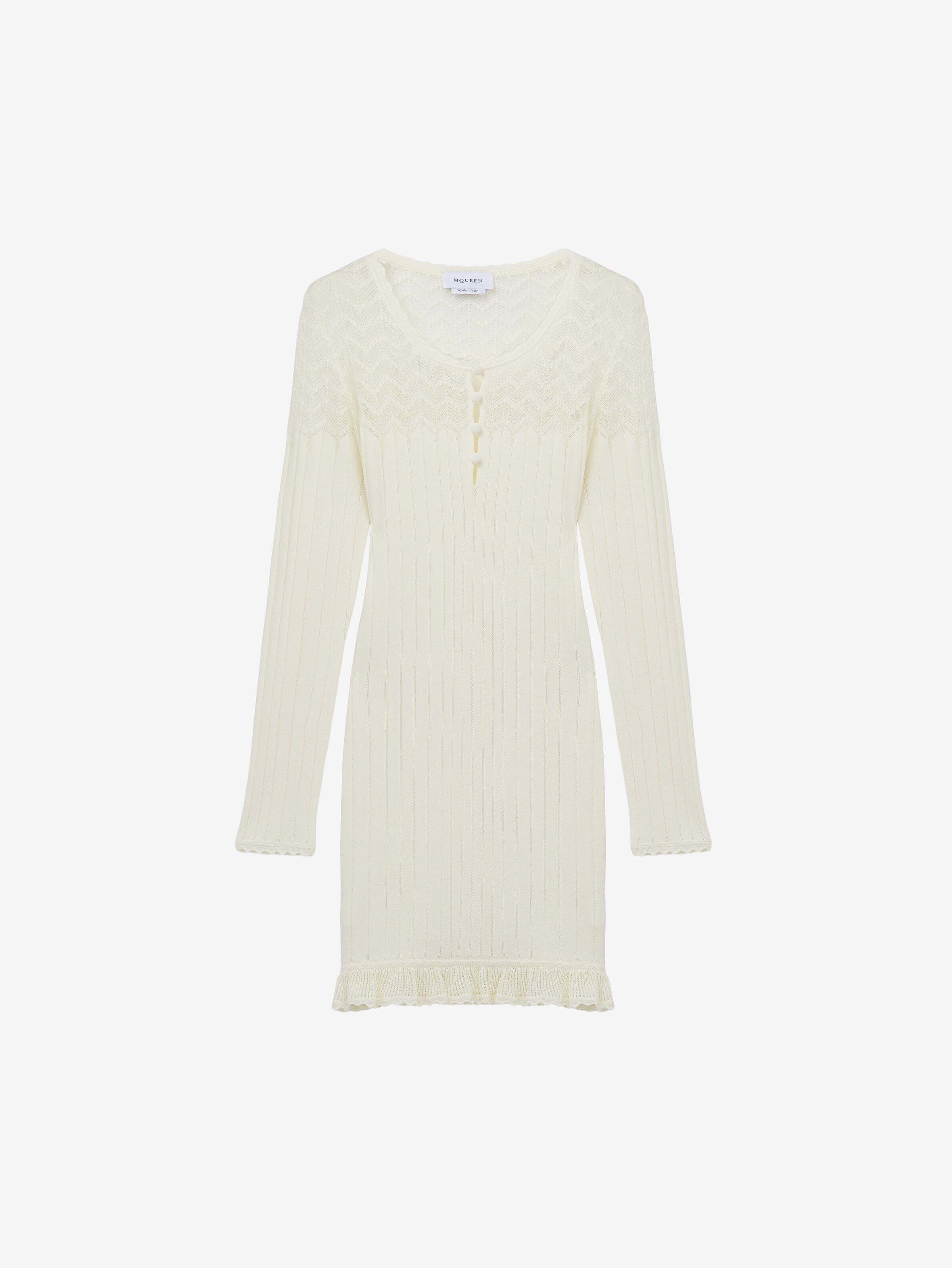 Women's Pointelle Knit Mini Dress in Ivory in 65% Viscose, 35% Polyamid | Alexander McQueen - image 1