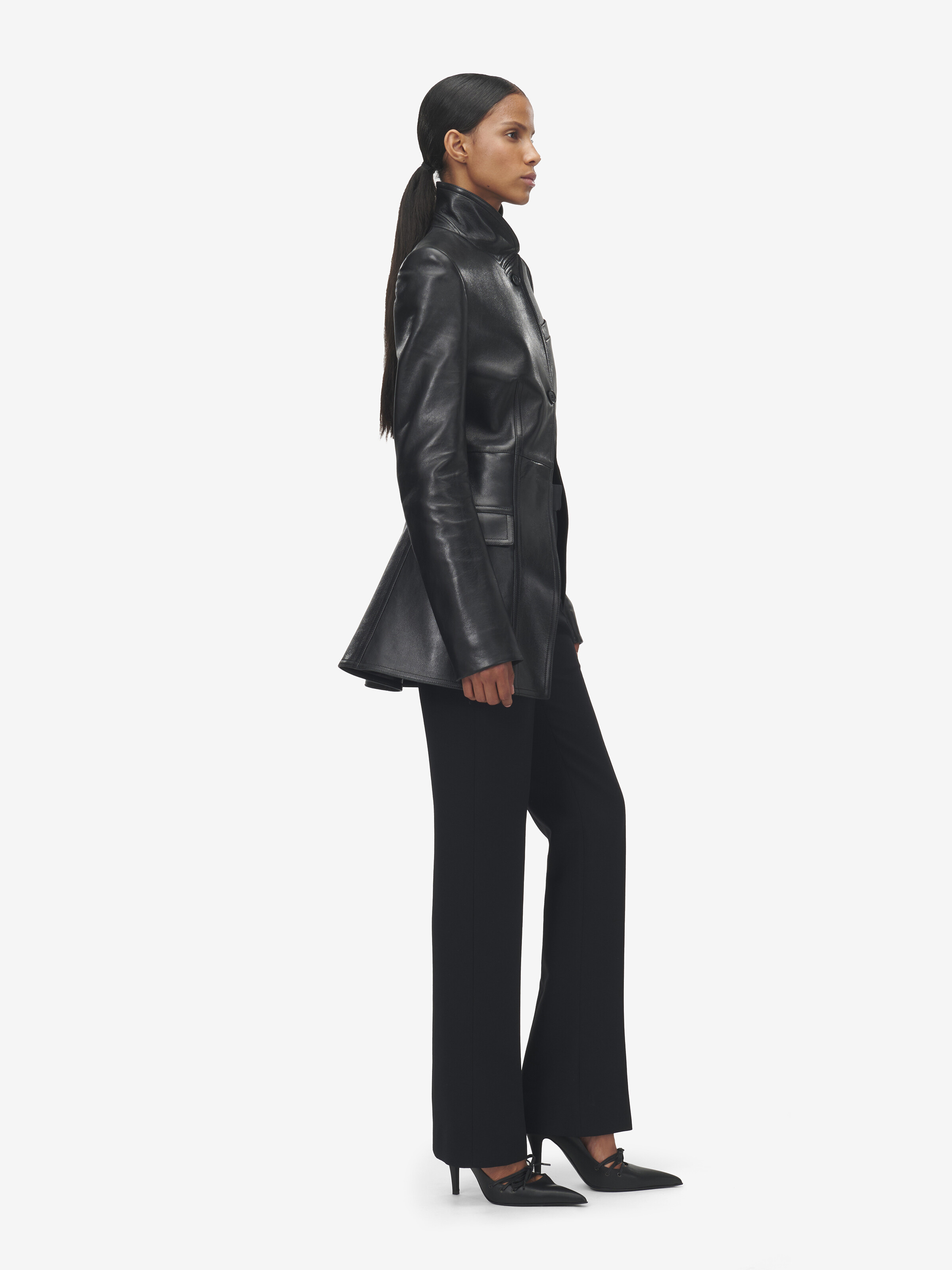 Women's Cutaway Leather Jacket in Black in 100% Lamb Leather | Alexander McQueen - image 4