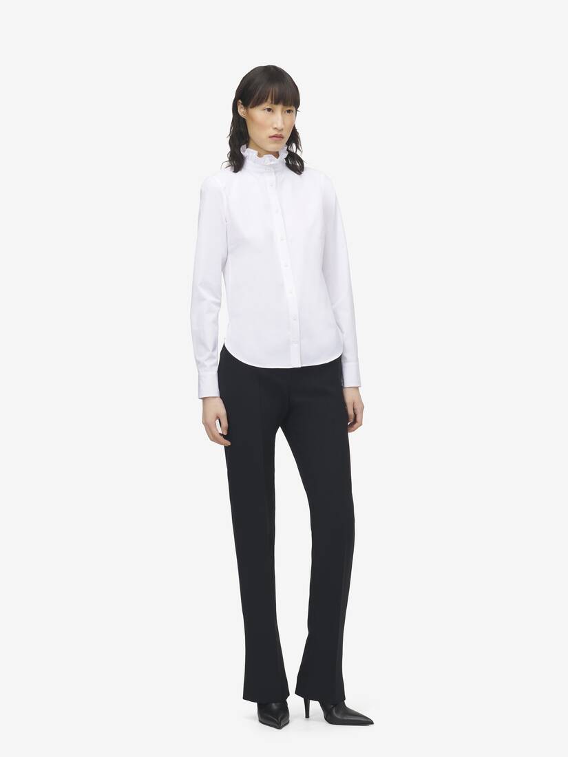 Ruffle Neck Poplin Shirt