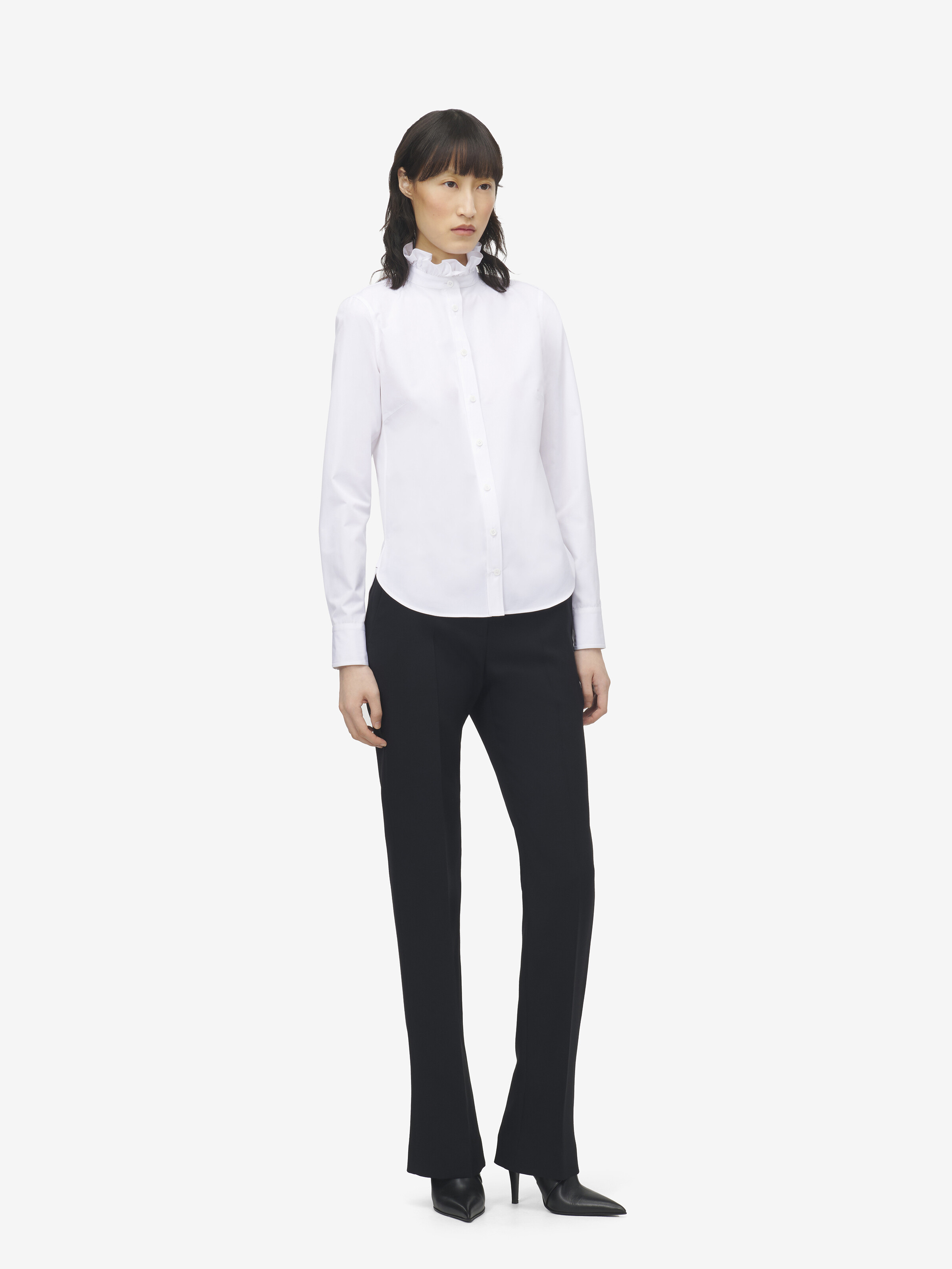 Women's Ruffle Neck Poplin Shirt in Optical White in 100% Cotton | Alexander McQueen - image 3