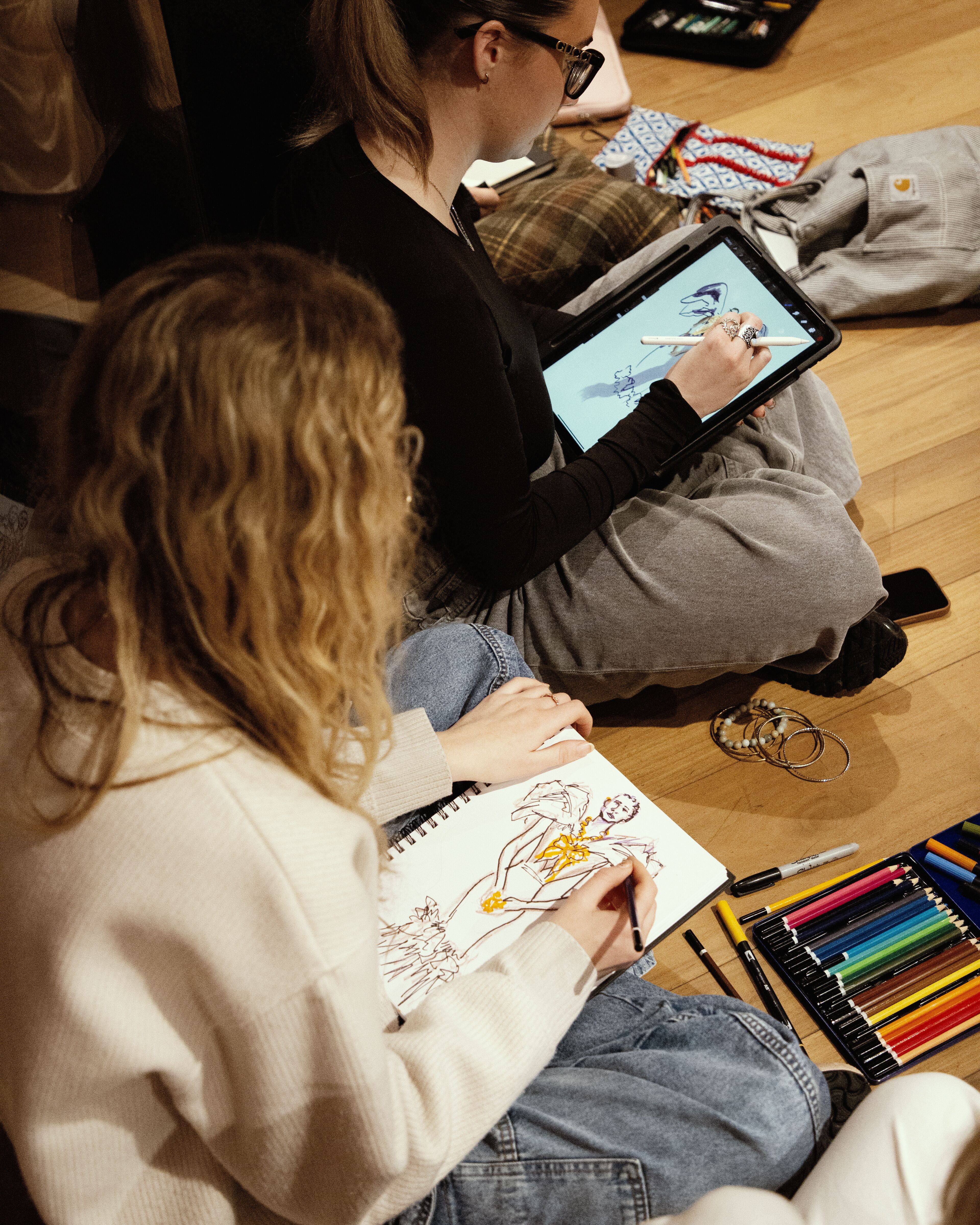 students drawing at illustration workshop