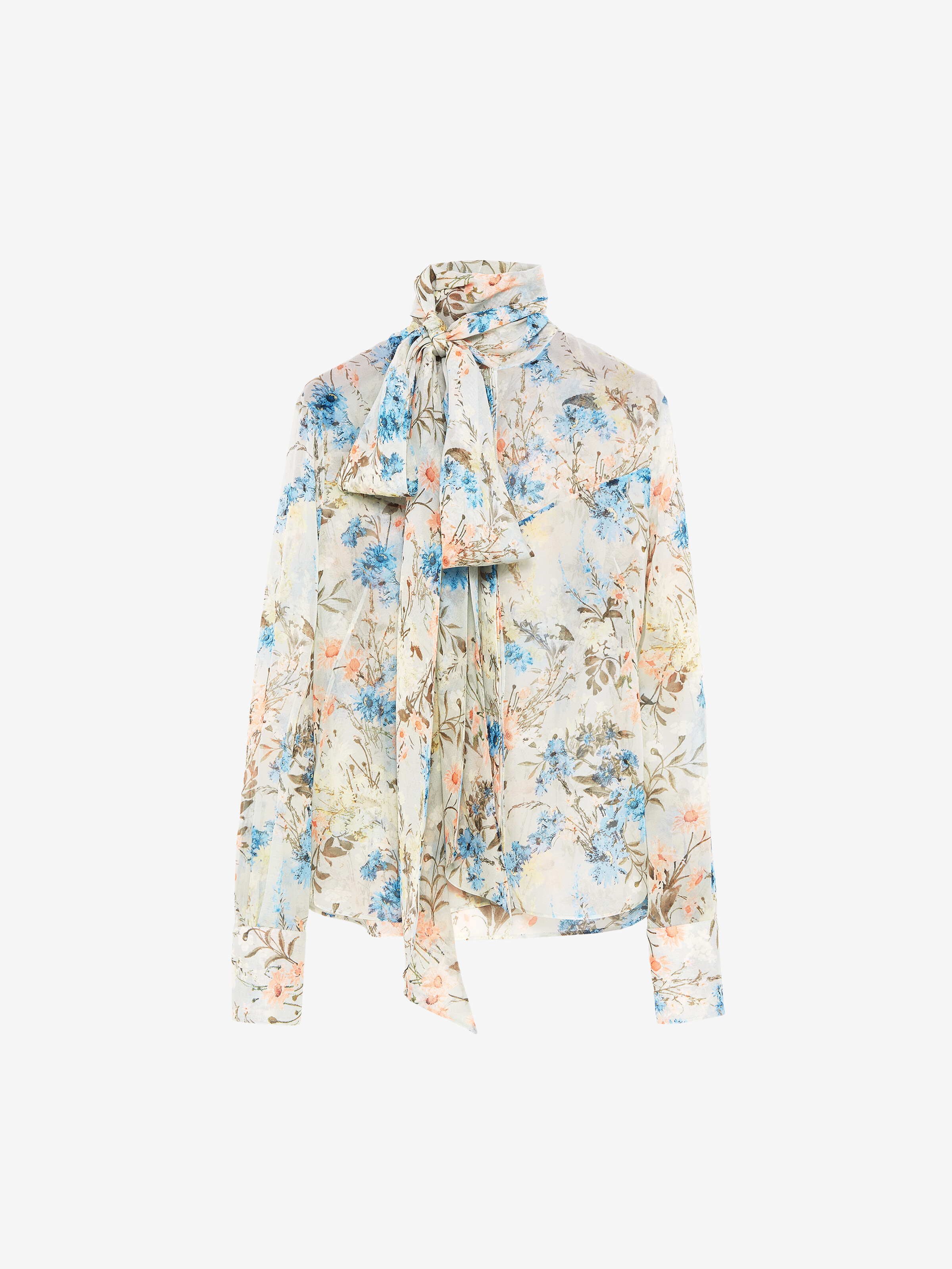 Women's Wallpaper Floral Tie-Neck Shirt in Multicolor in 100% Silk | Alexander McQueen - image 1