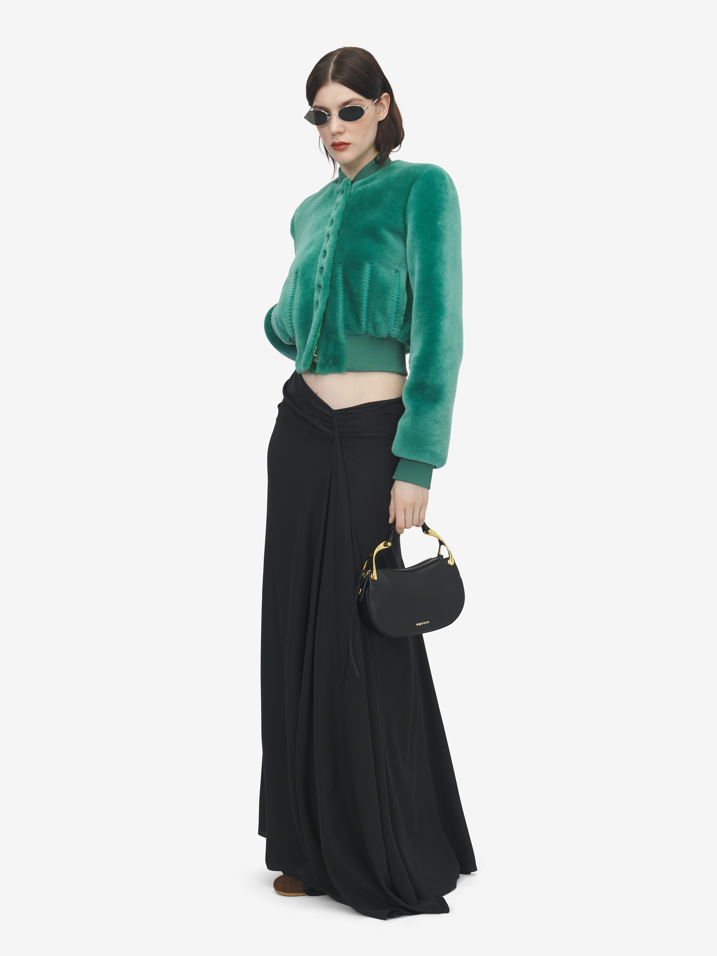 Women's Shearling Bomber Jacket in Blue in 100% Shearling | Alexander McQueen - image 3