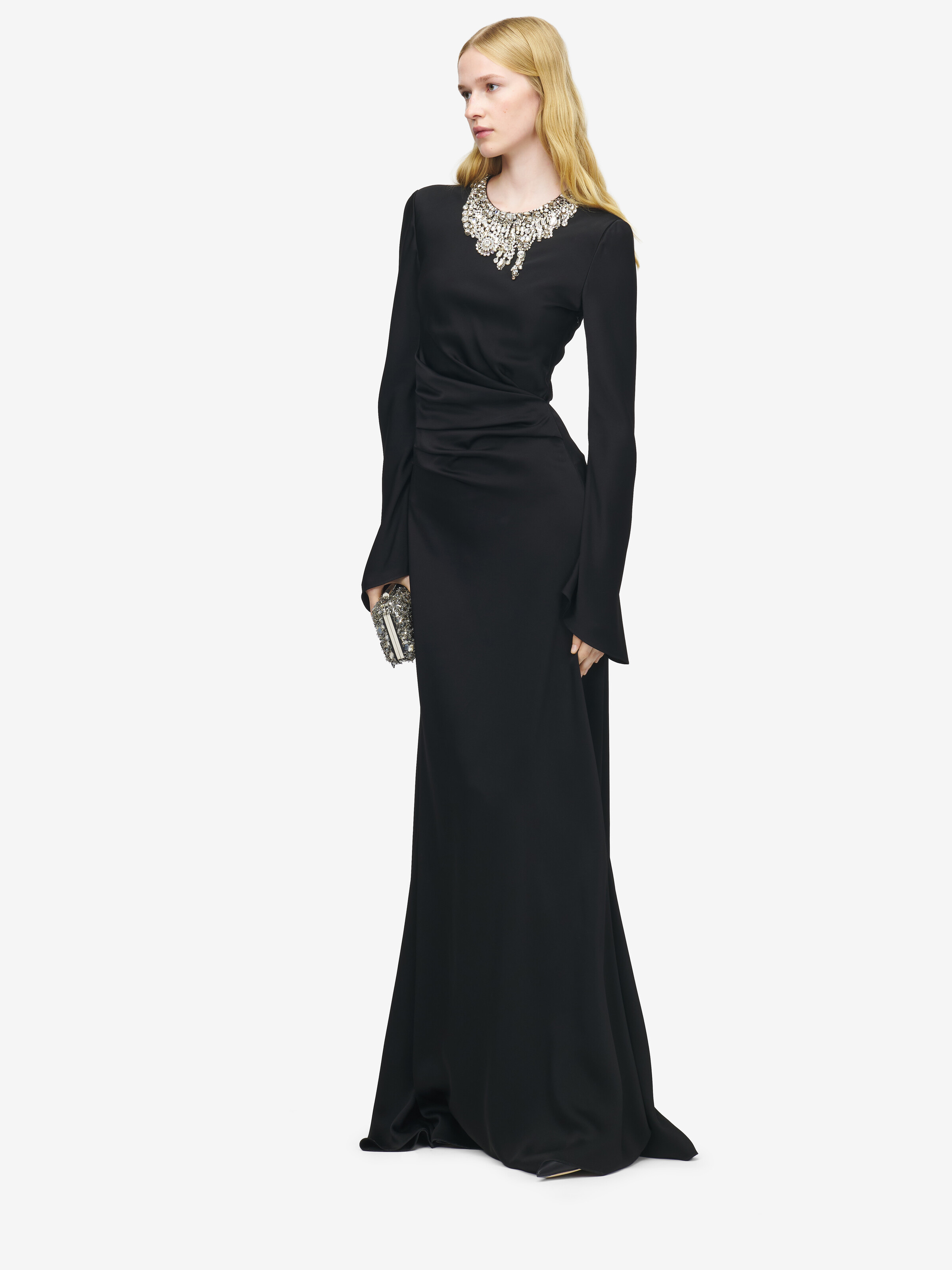 Women's Jewelled Embroidery Evening Dress in Black in 61% Viscose, 39% Acetate | Alexander McQueen - image 2