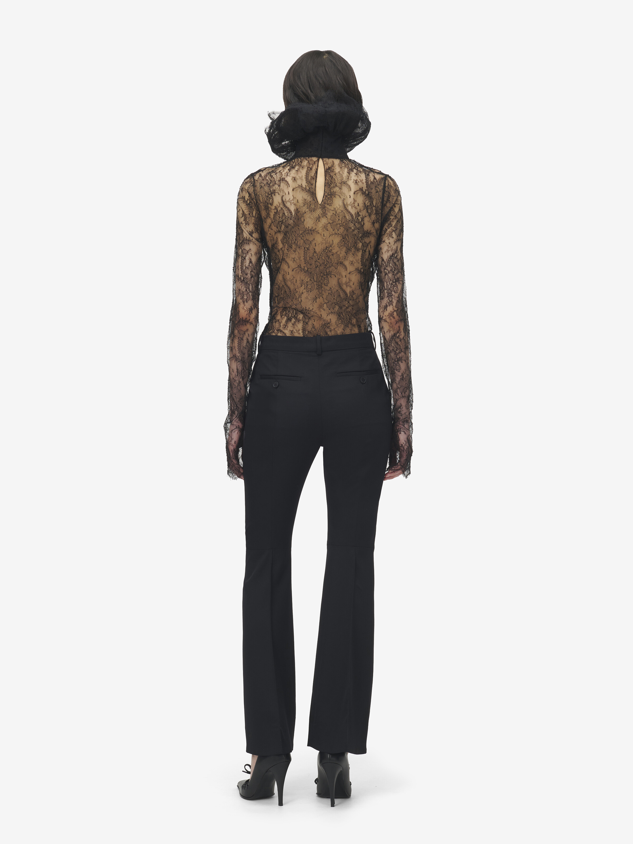 Women's Floral Lace Top in Black in 61% Polyamide, 39% Viscose | Alexander McQueen - image 5
