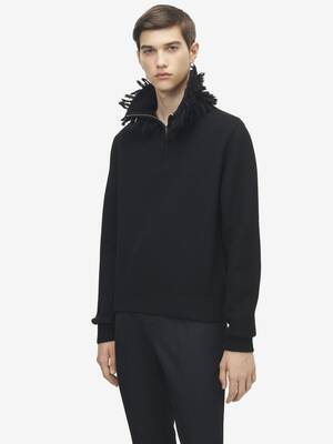 Men's Fringed Collar Jumper in Black | Alexander McQueen US