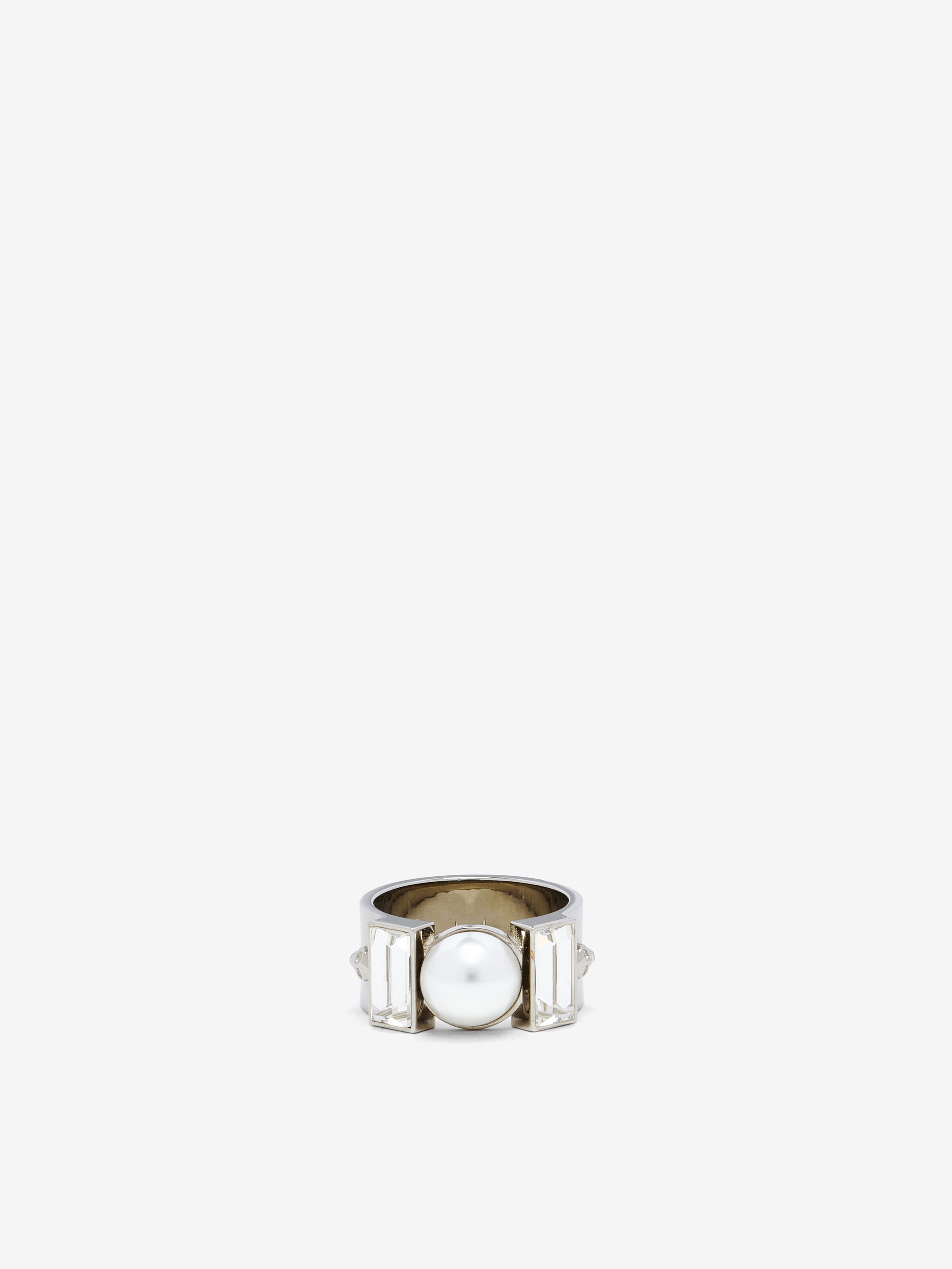 Men's Skull & Pearl Ring in Palladium in Brass | Alexander McQueen - image 1