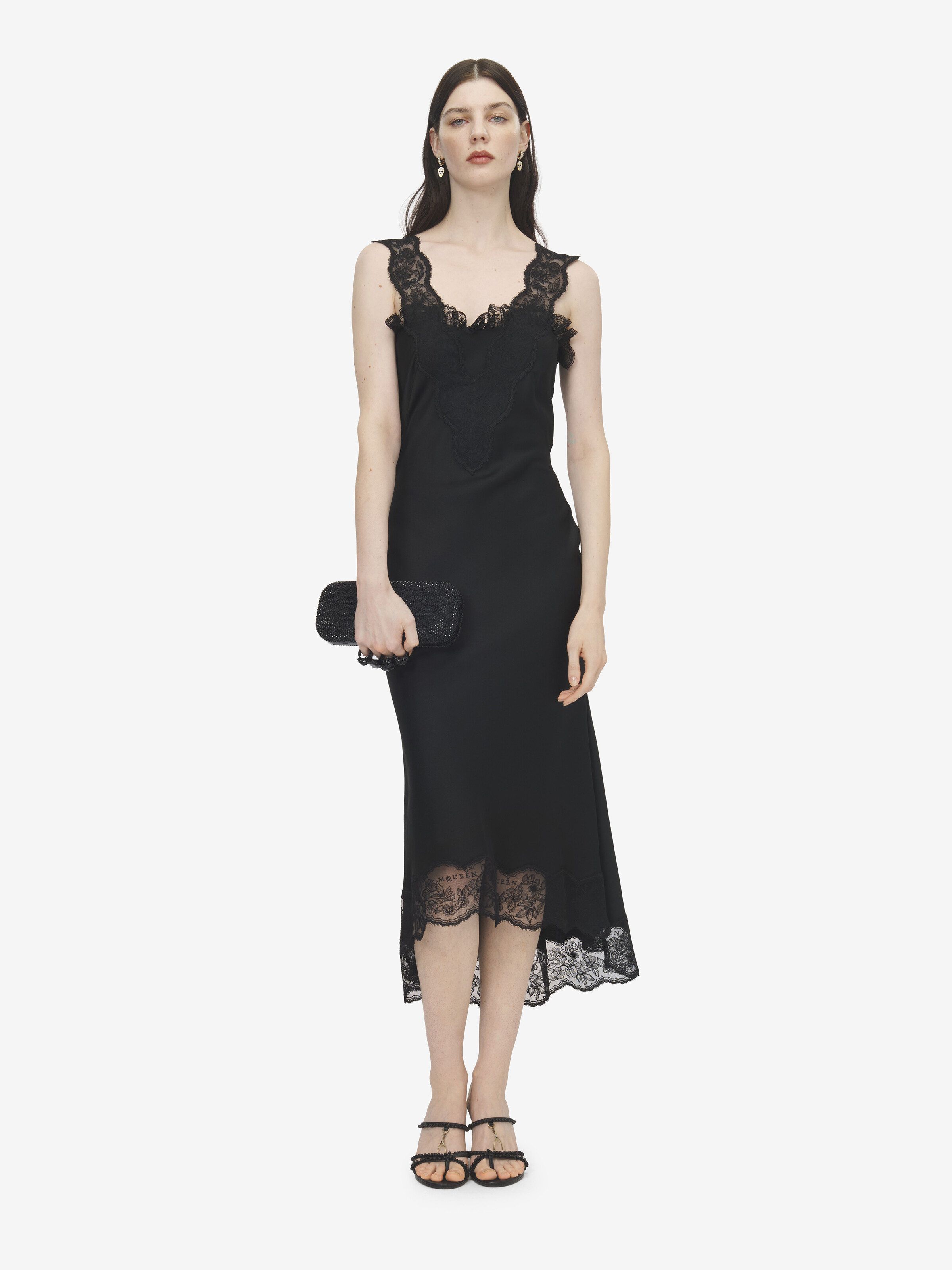 Midikleid mit Spitzeneinsatz für Damen in Schwarz in 61% Viscose, 39% Acetat | Alexander McQueen - image 2