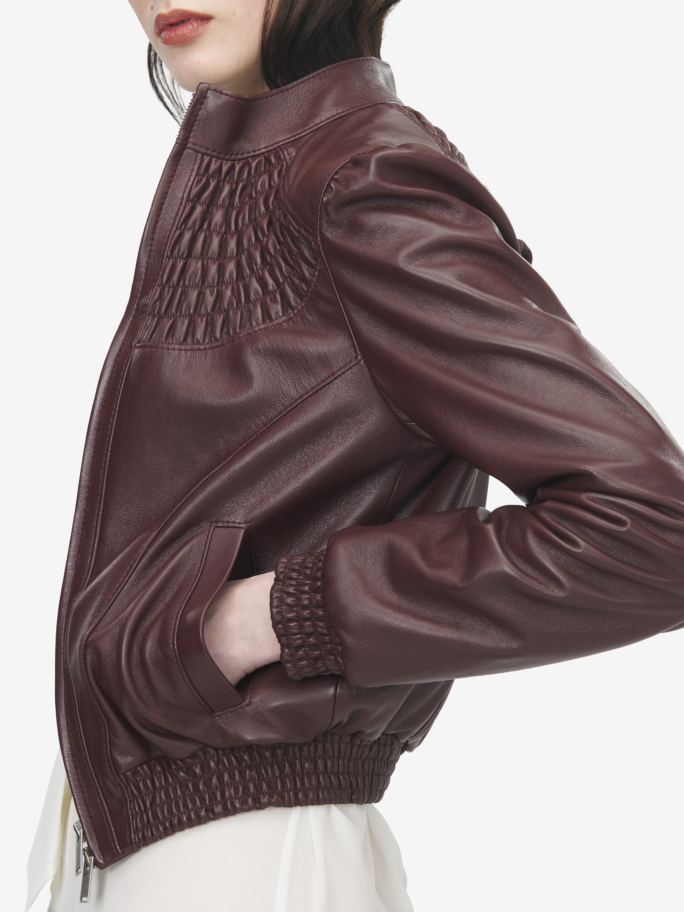 Veste smockée en cuir pour Femme en Bordeaux in Cuir d'agneau | Alexander McQueen - image 4