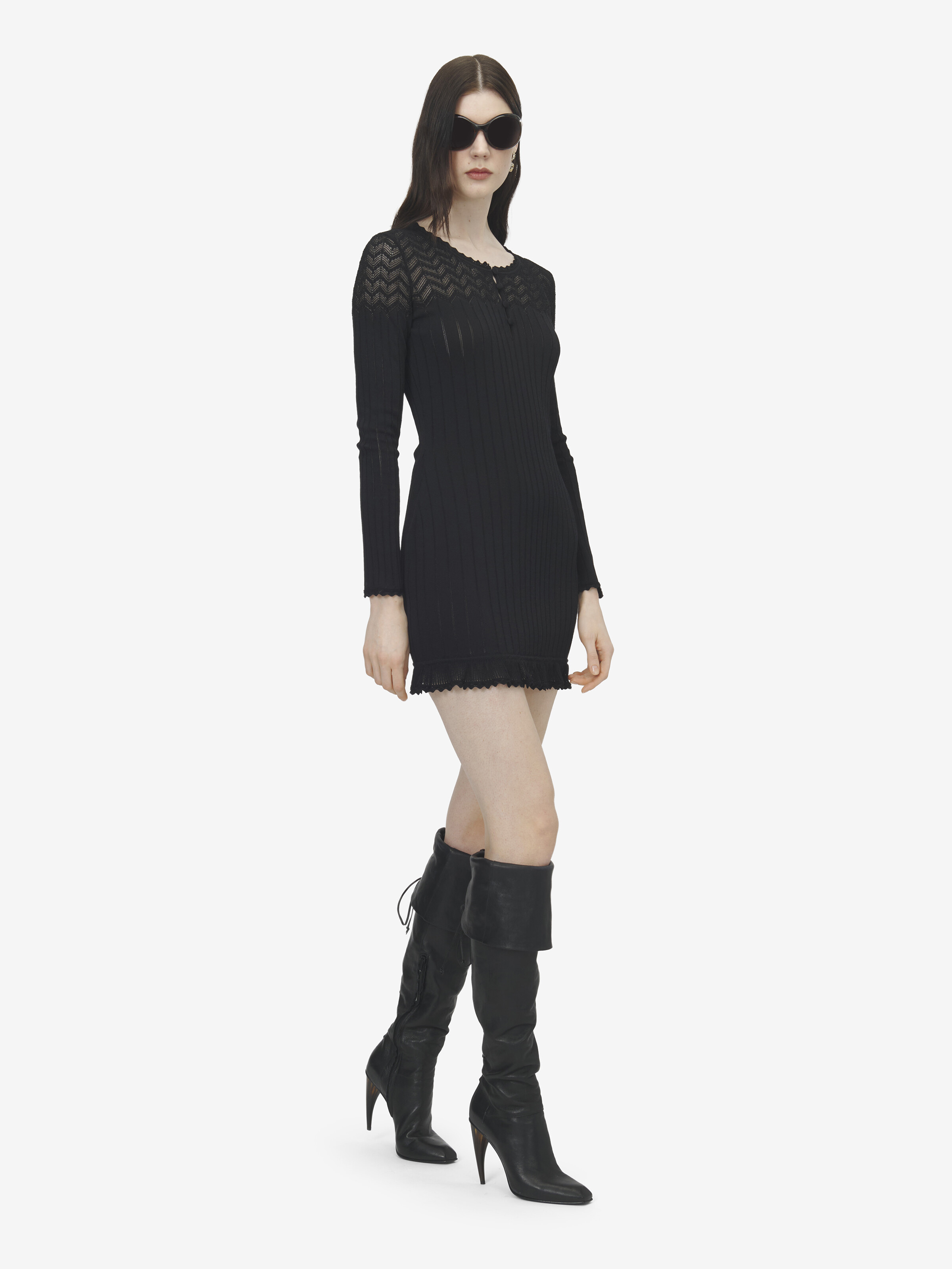 Women's Pointelle Knit Mini Dress in Black in 65% Viscose, 35% Polyamid | Alexander McQueen - image 3