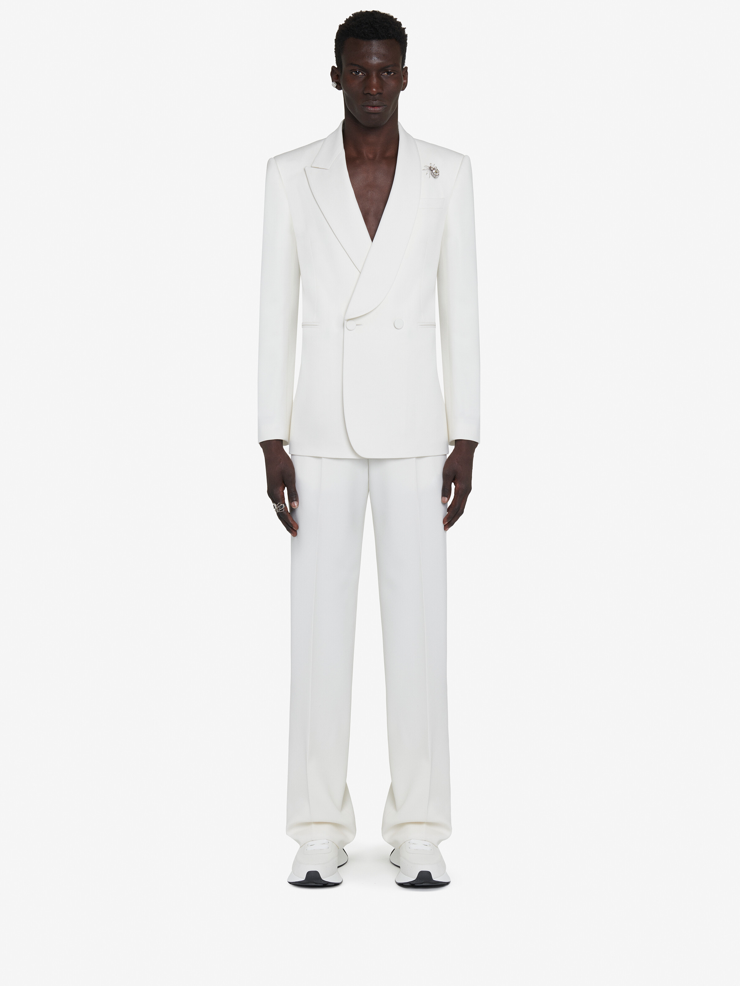 Men's Wide Leg Trousers in Soft White in 100% Wool | Alexander McQueen - image 1