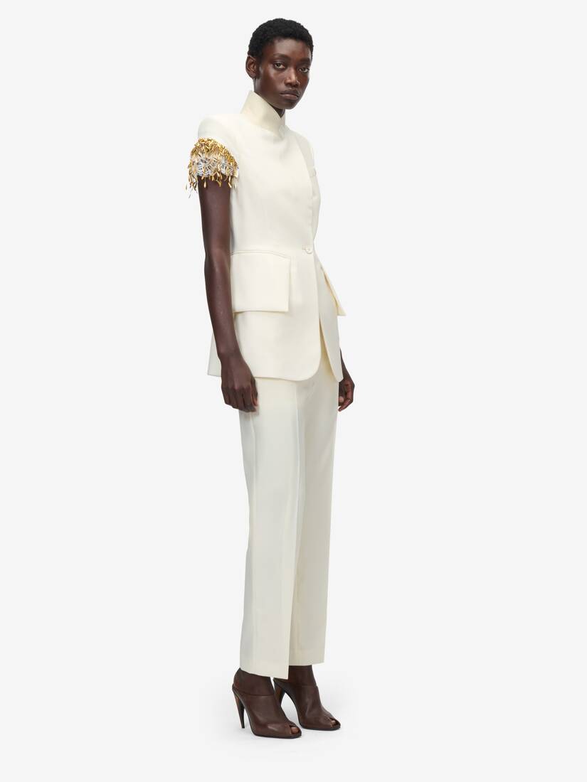 Gold Leaves and Crystal Embroidery Short-Sleeved Jacket | Alexander McQueen - image 3