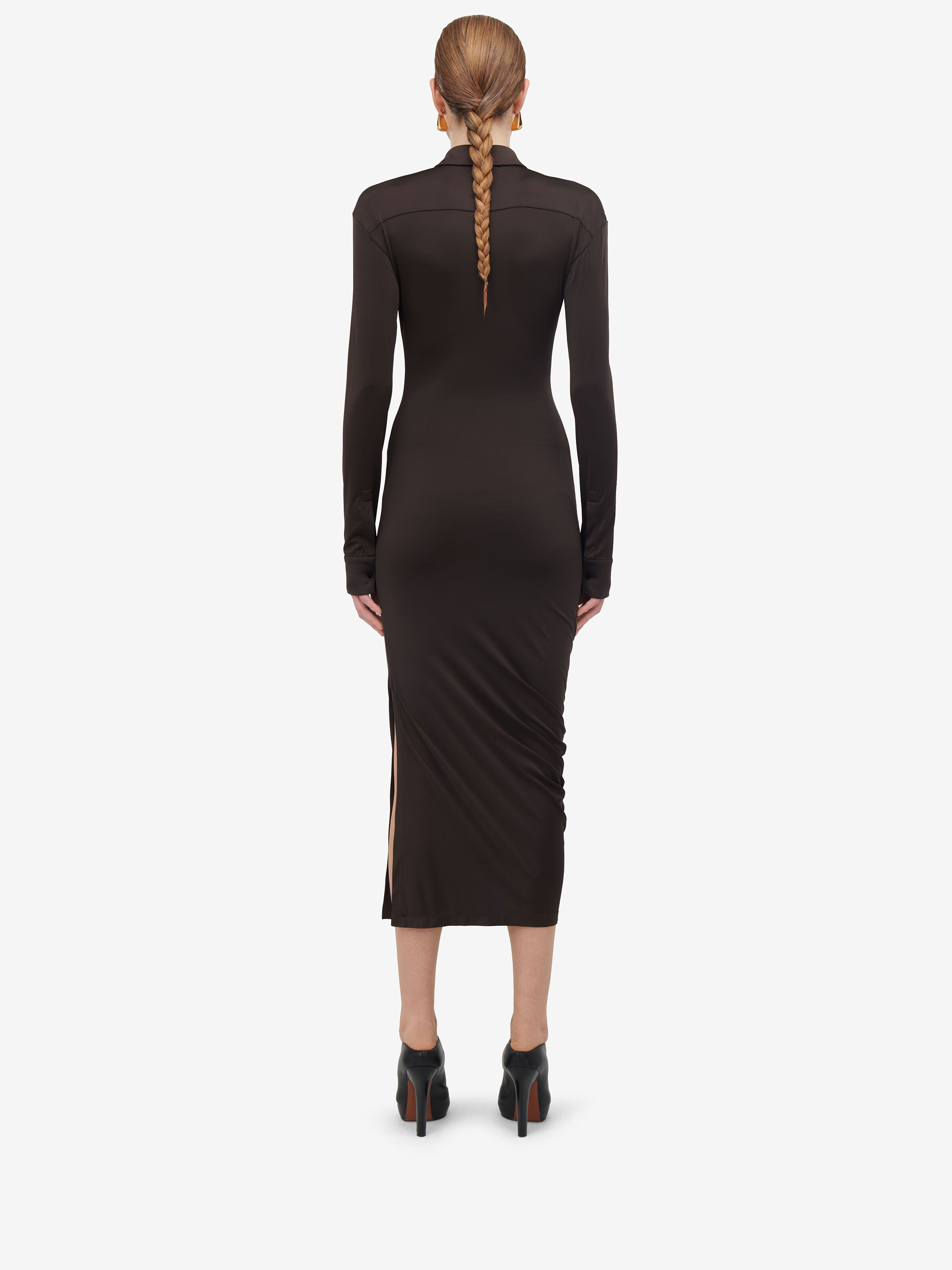 Women's Fitted Shirt Dress in Ebony in 93% Viscose, 7% Elastan | Alexander McQueen - image 4
