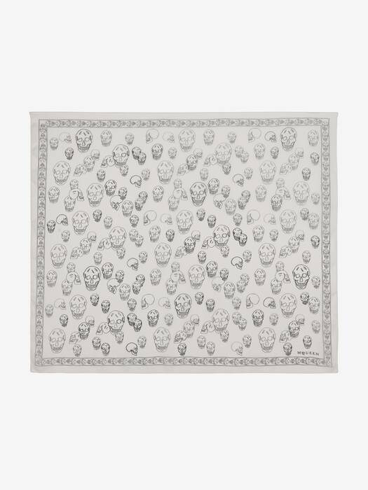 Women's Hand-painted Skull Foulard in Ivory/Black | McQueen US