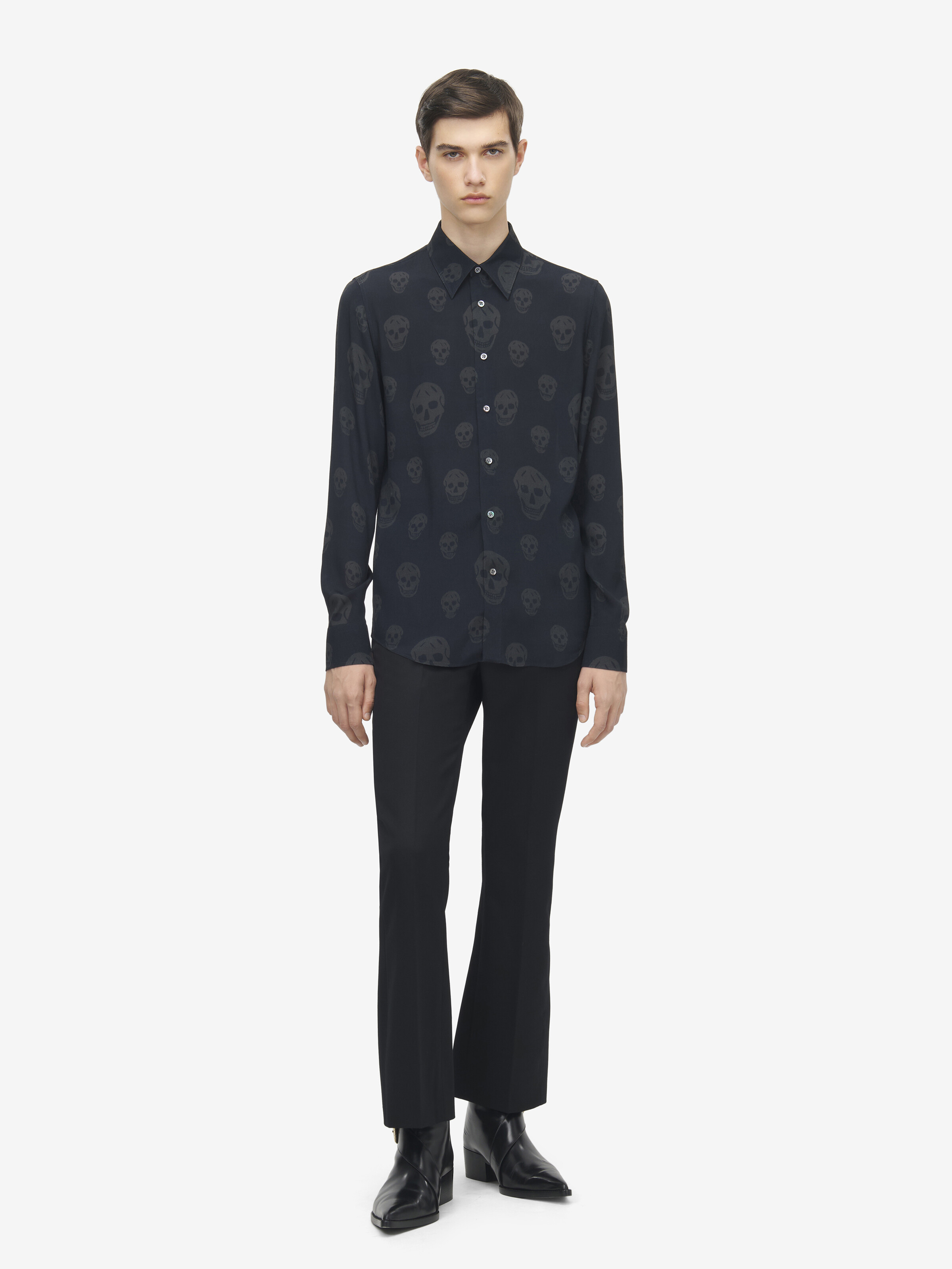 Men's Skull Print Shirt in Black in 100% Viscose | Alexander McQueen - image 3