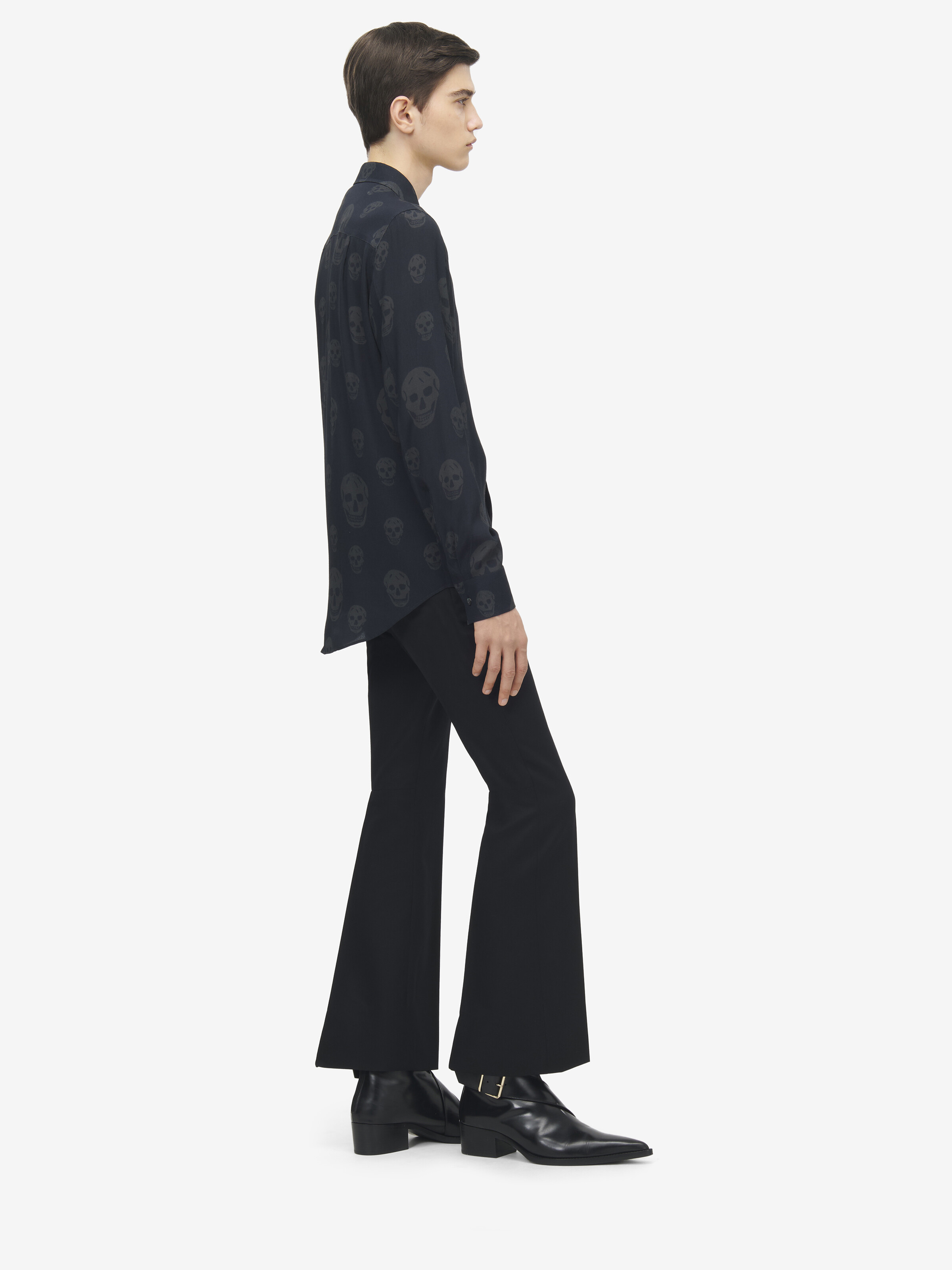 Men's Skull Print Shirt in Black in 100% Viscose | Alexander McQueen - image 3