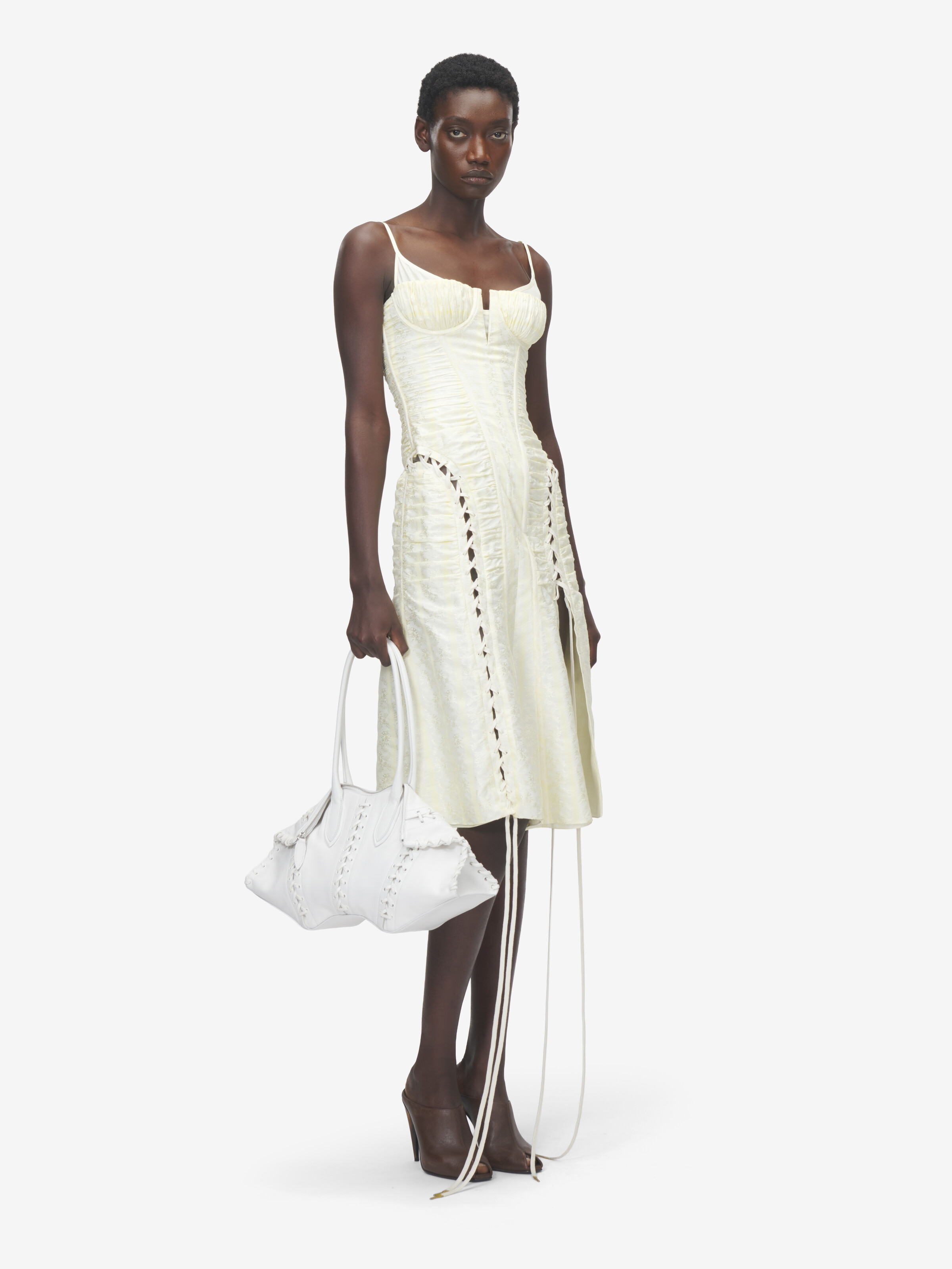 Women's Floral Jacquard Corset Dress in Cream in 56% Polyamid, 44% Silk | Alexander McQueen - image 3